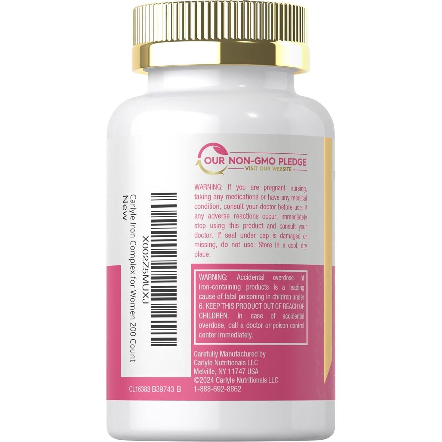 Suplemento de Hierro Carlyle para Mujeres 45mg 200 Tabletas Vegetarianas