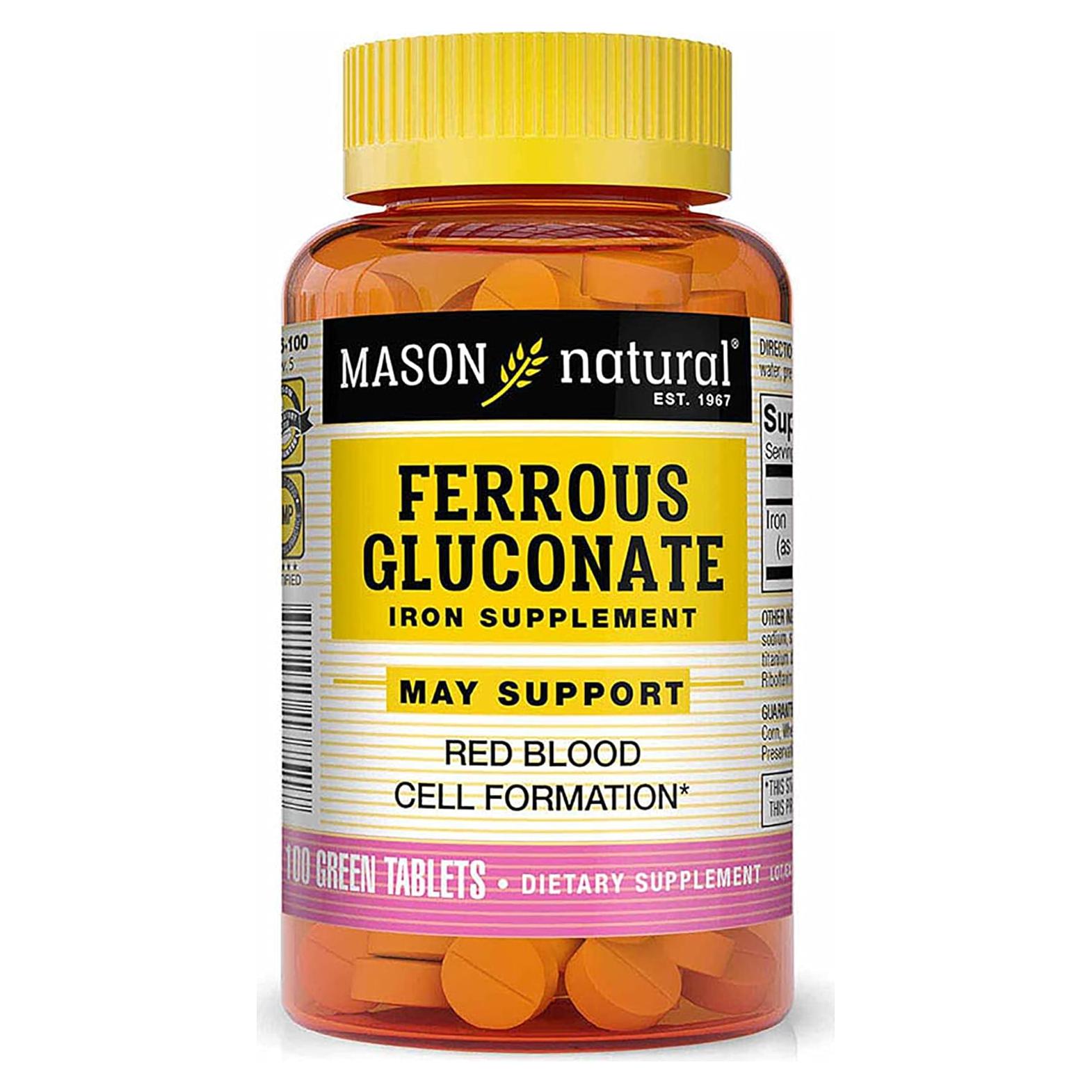 Suplemento de Hierro Gluconato Ferroso Mason Natural 100 Tabletas