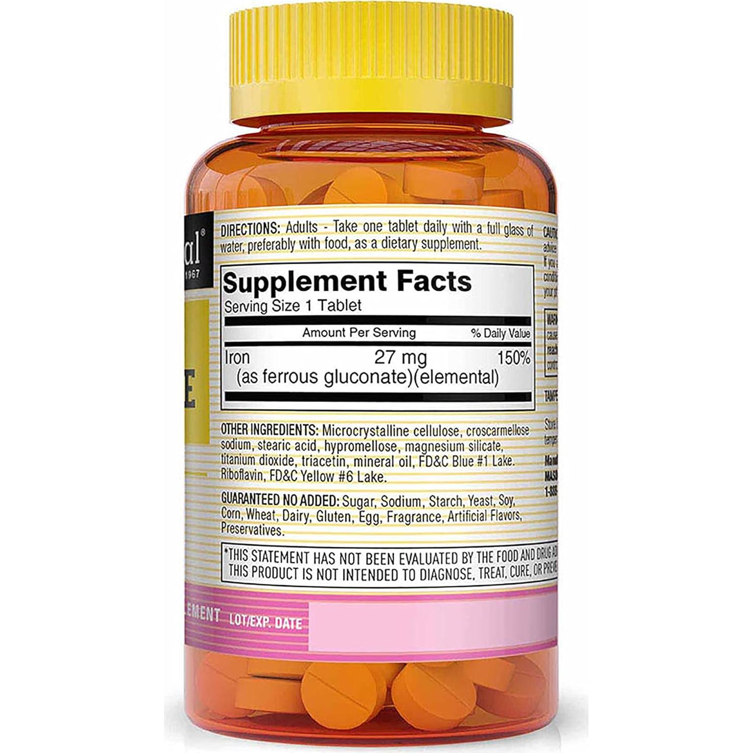 Suplemento de Hierro Gluconato Ferroso Mason Natural 100 Tabletas