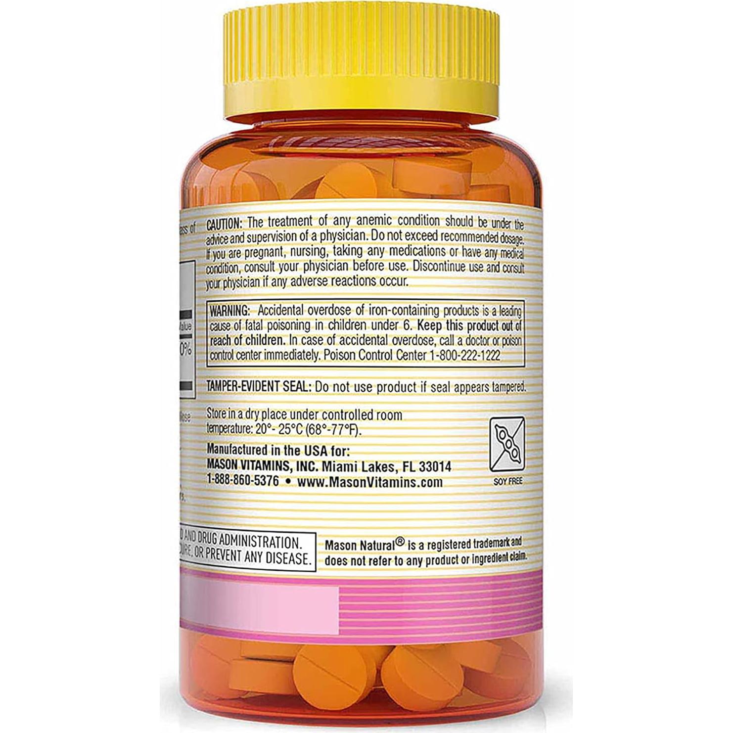 Suplemento de Hierro Gluconato Ferroso Mason Natural 100 Tabletas