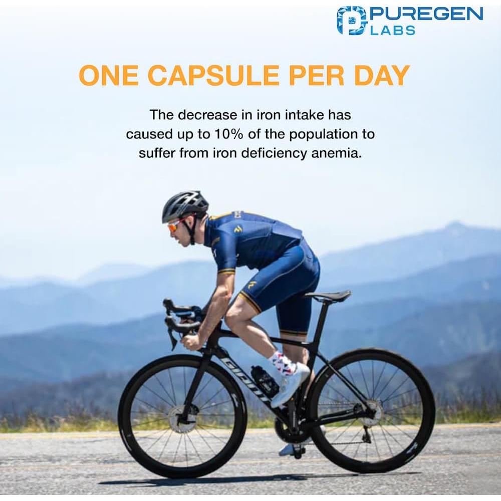 Suplemento de Hierro Sulfato Ferroso Puregen Labs 325 mg - 200 Tabletas