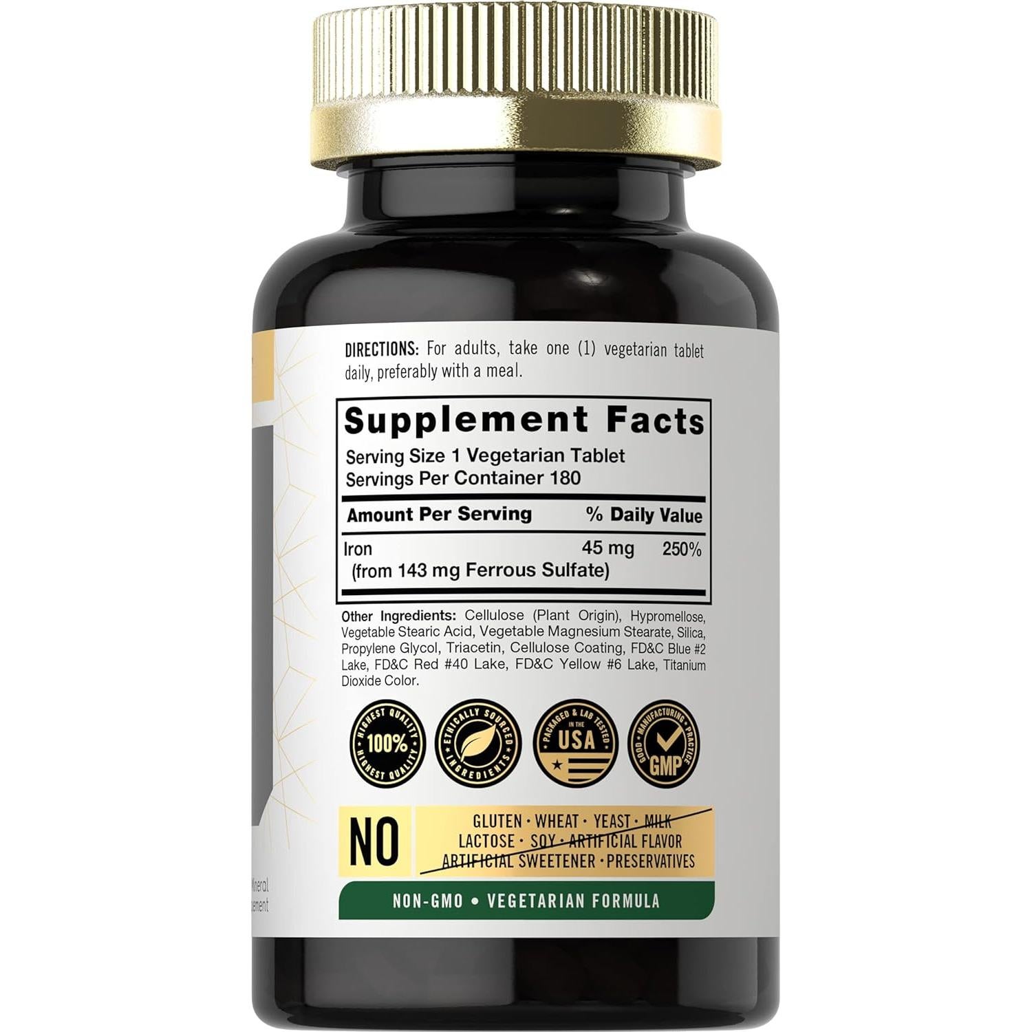 Suplemento de Hierro Carlyle 45 mg | 180 Tabletas Vegetarianas