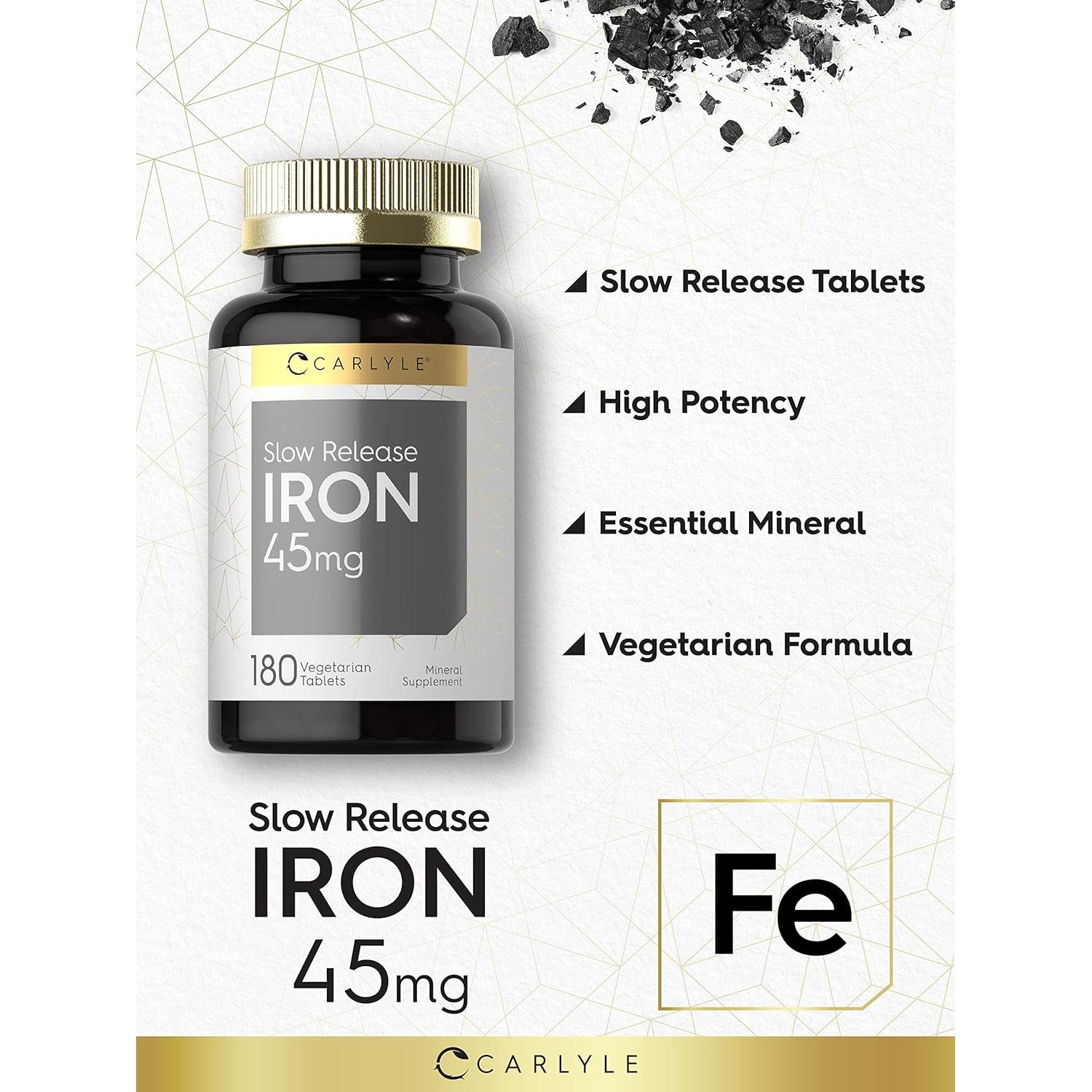 Suplemento de Hierro Carlyle 45 mg | 180 Tabletas Vegetarianas