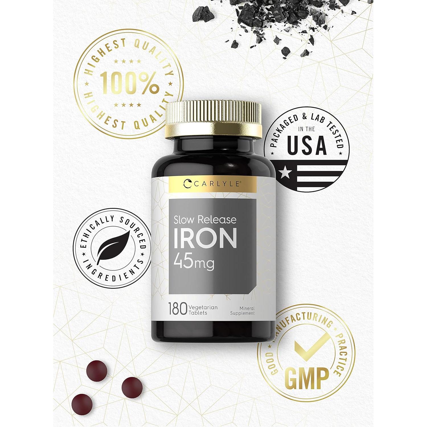 Suplemento de Hierro Carlyle 45 mg | 180 Tabletas Vegetarianas