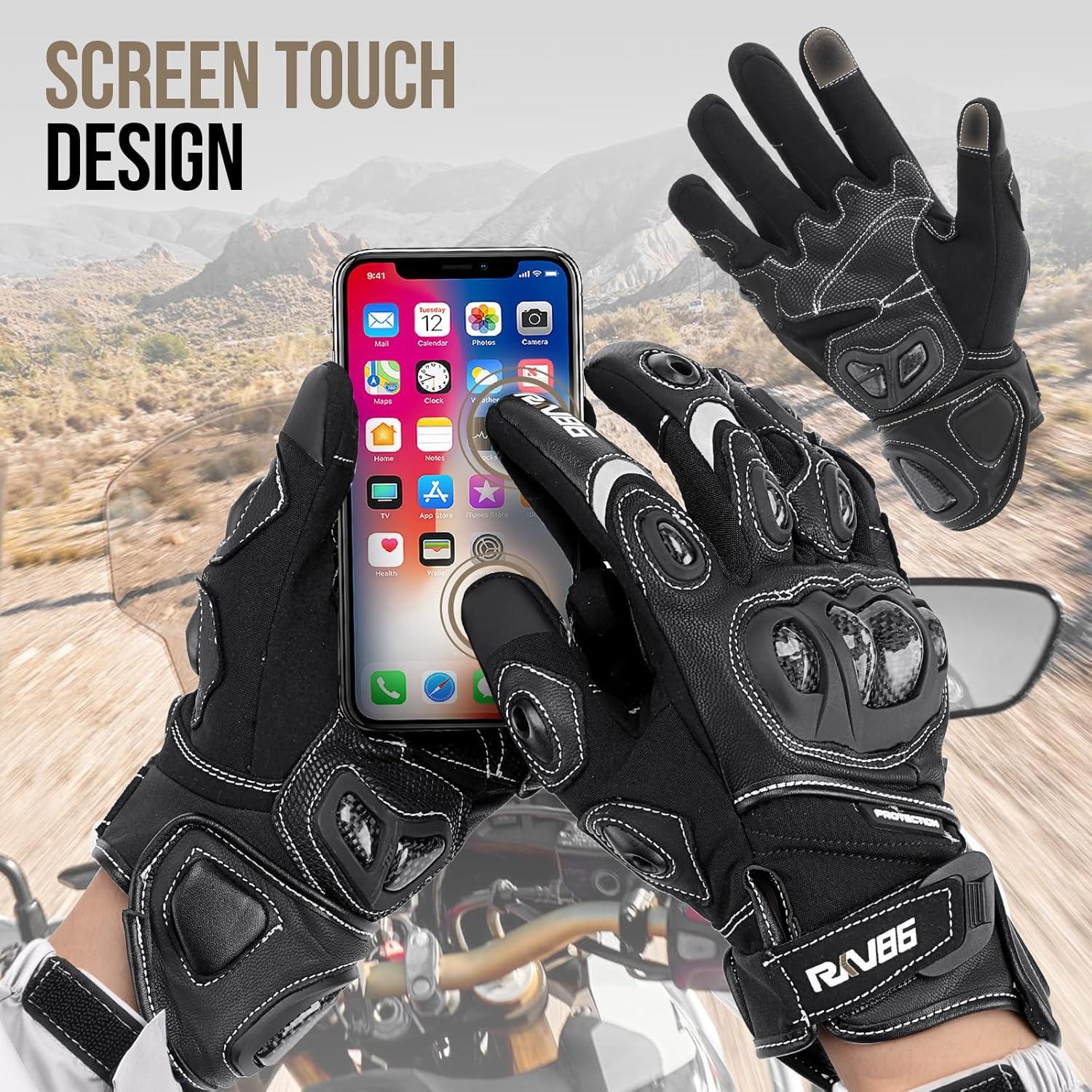 Guantes de Motocicleta RKV86 de Cuero con Protección Táctil