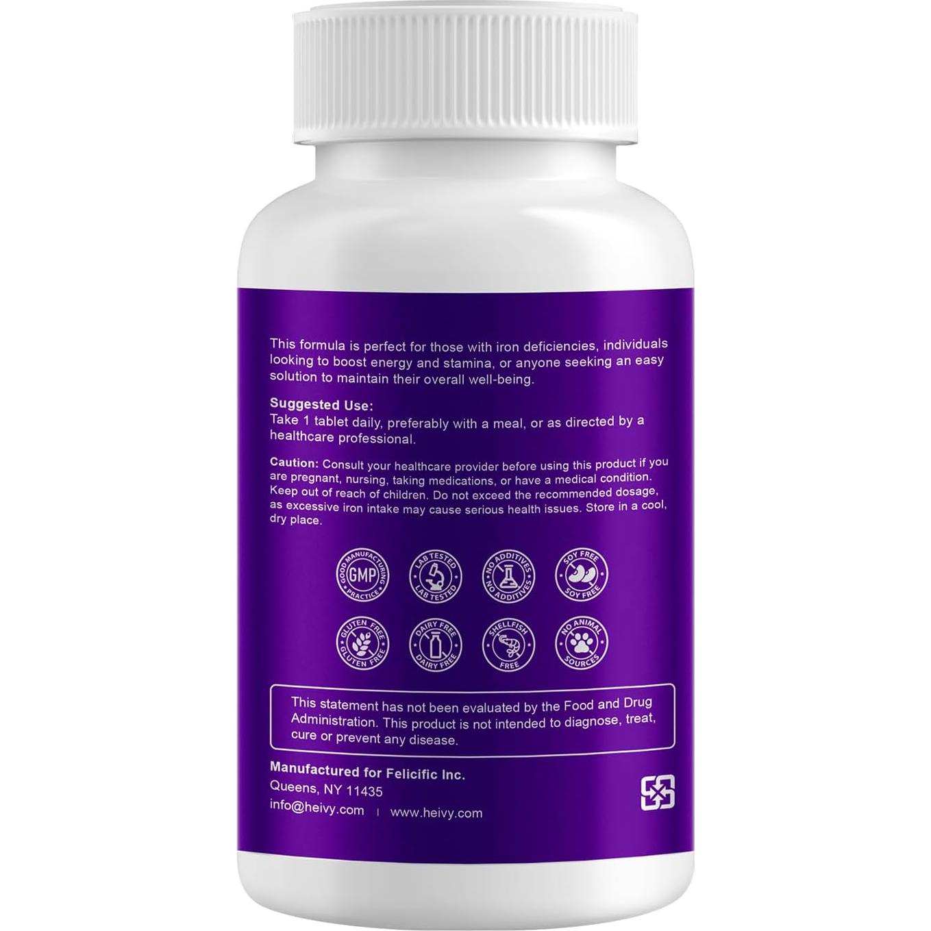 Sulfato Ferroso 325mg Heivy - Suplemento de Hierro con Vitamina C - 240 Tabletas