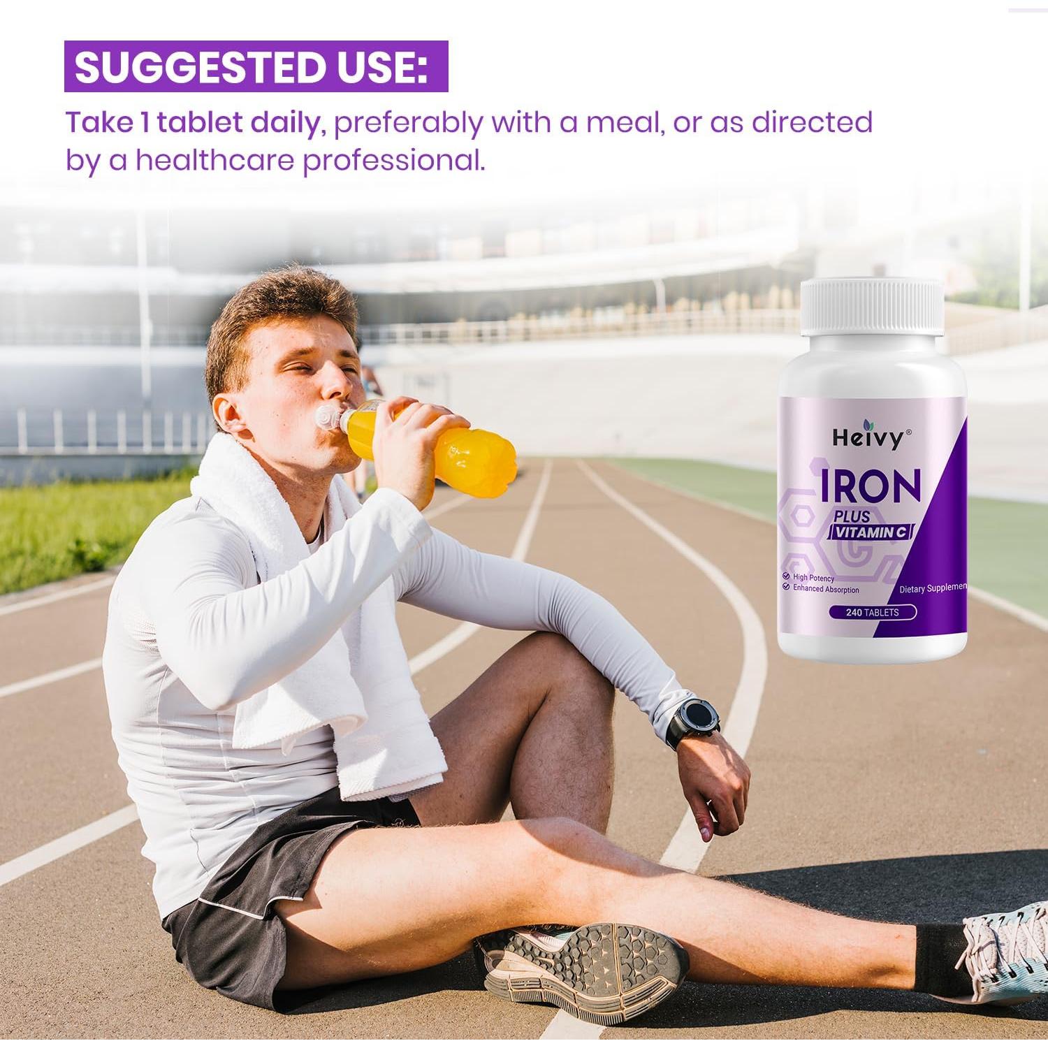 Sulfato Ferroso 325mg Heivy - Suplemento de Hierro con Vitamina C - 240 Tabletas