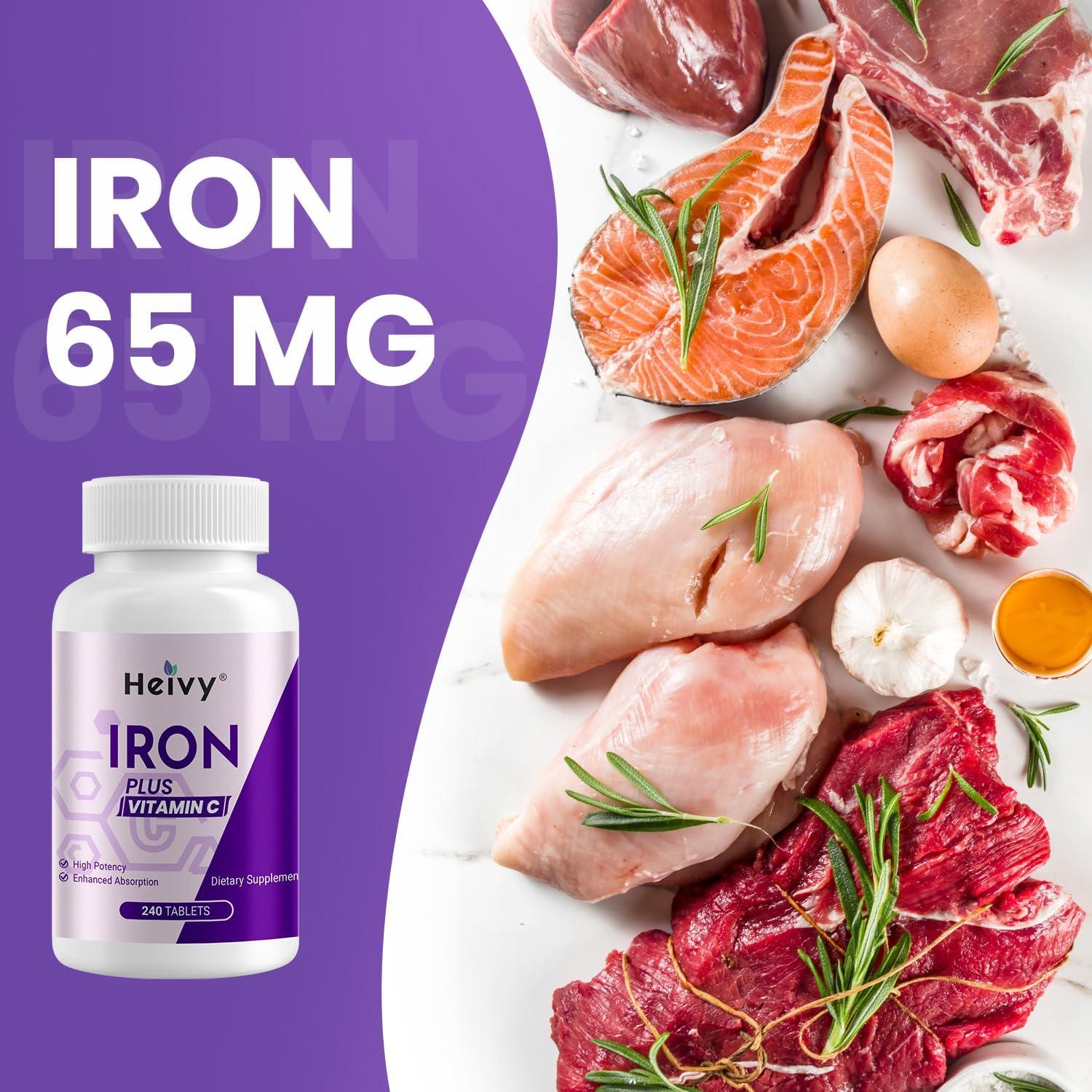 Sulfato Ferroso 325mg Heivy - Suplemento de Hierro con Vitamina C - 240 Tabletas