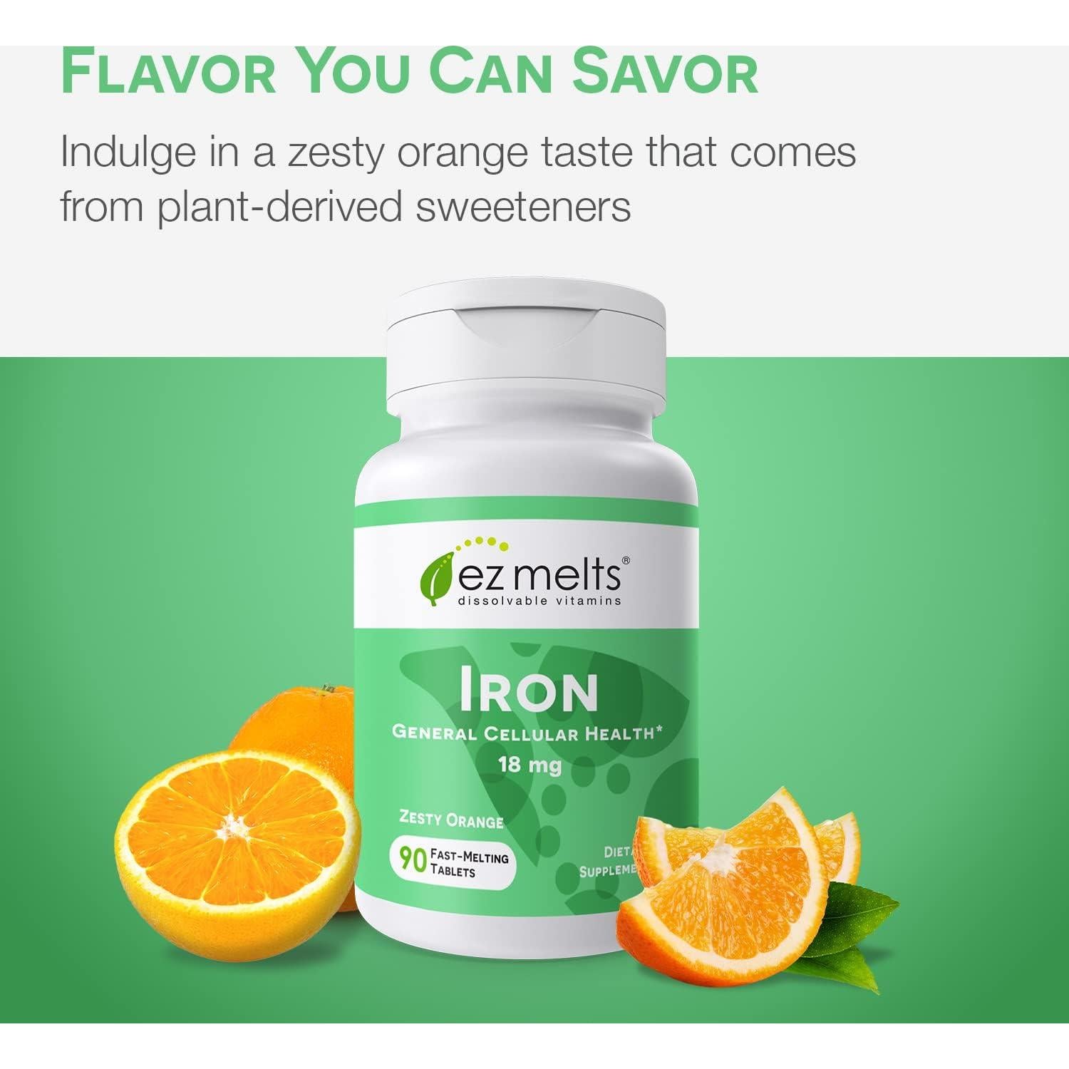EZ Melts Suplemento de Hierro 18 mg Sin Azúcar 90 Tabletas