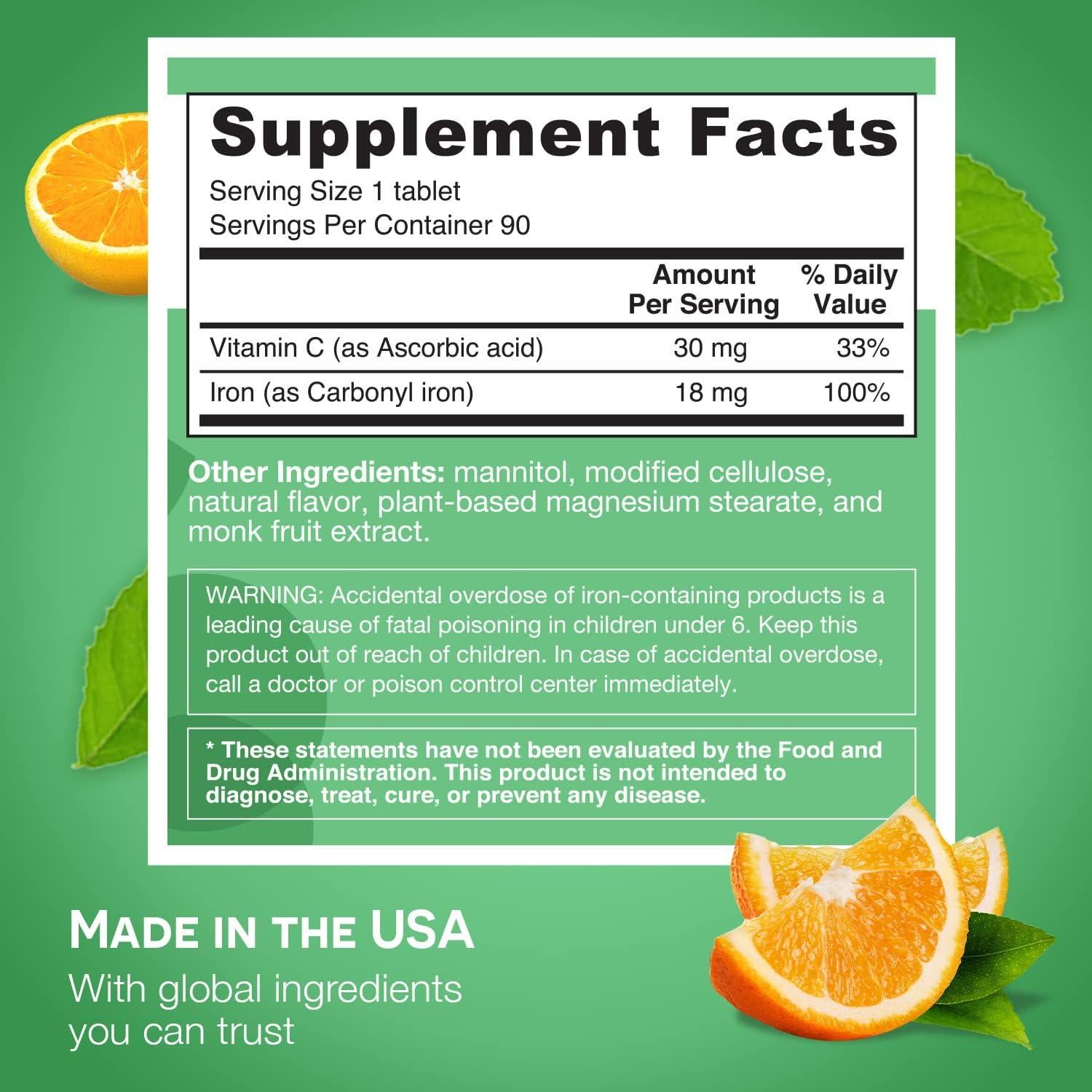 EZ Melts Suplemento de Hierro 18 mg Sin Azúcar 90 Tabletas