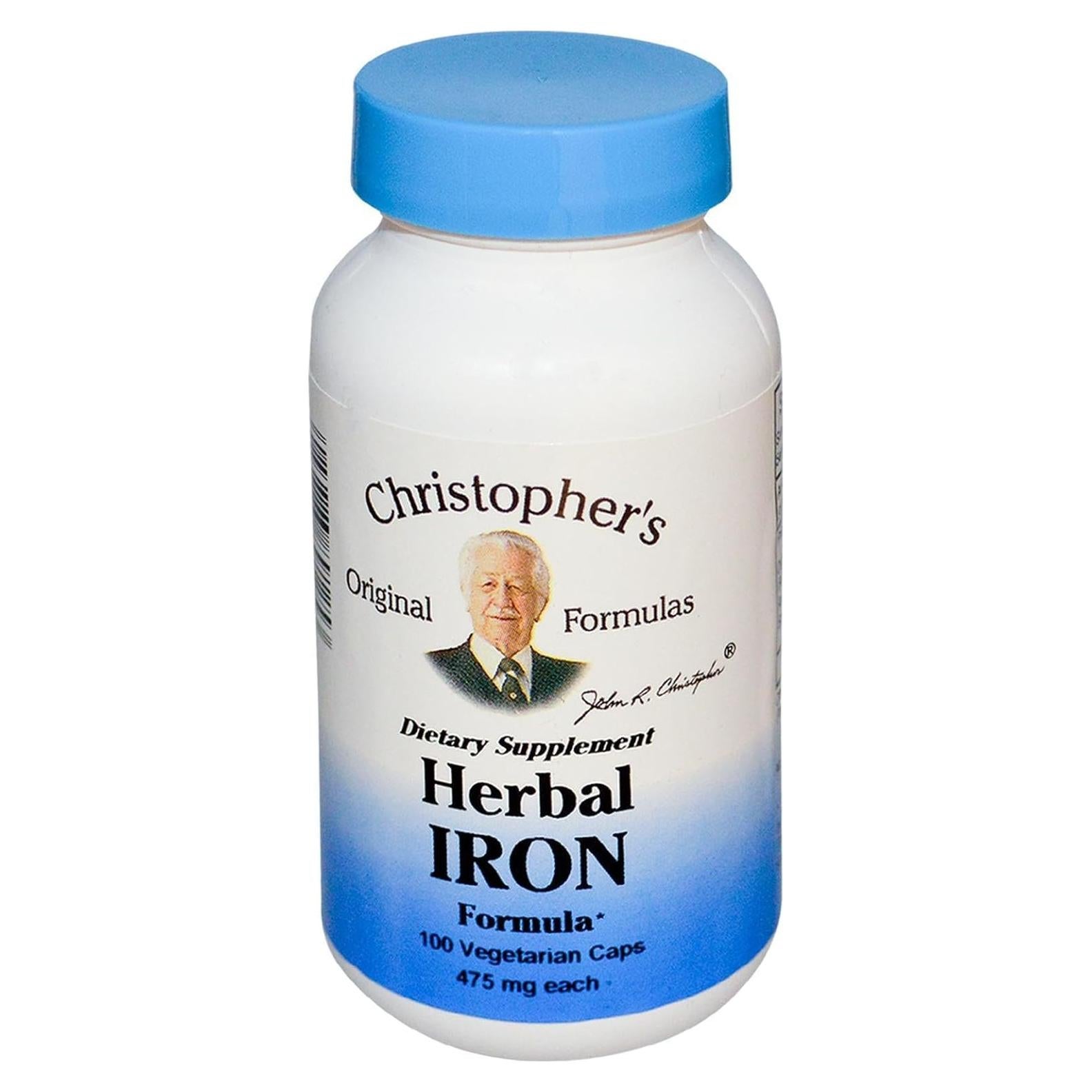 Fórmula de Hierro Herbal Dr. Christopher 450 mg 100 Cápsulas Vegetarianas