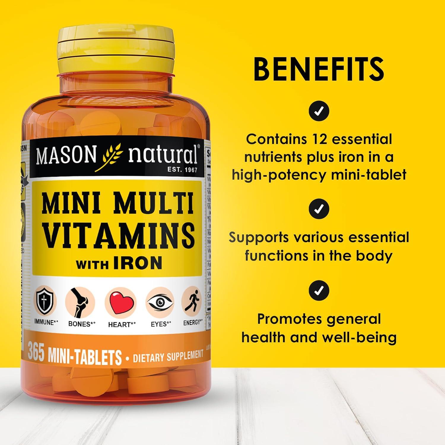 Mini Multivitaminas Mason Natural con Hierro 365 Tabletas