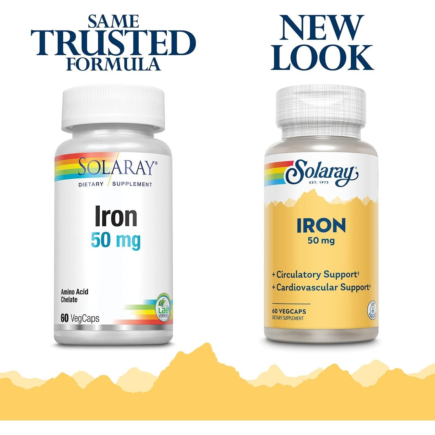 Cápsulas de Hierro Solaray 50 mg - 60 VegCaps para Salud