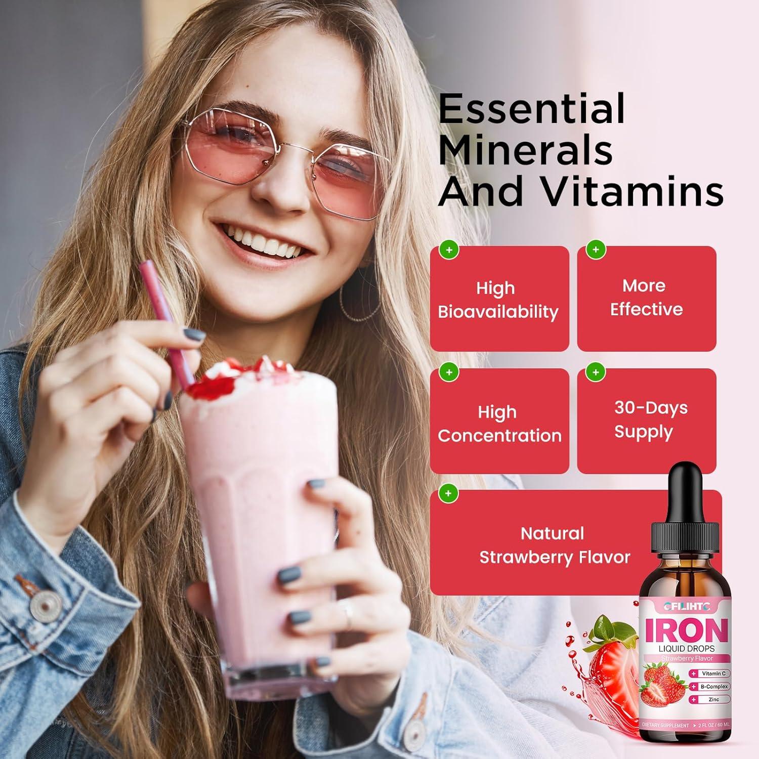 Suplemento de Hierro Líquido CFILIHTC 118 ml - Vegano, Sabor Fresa