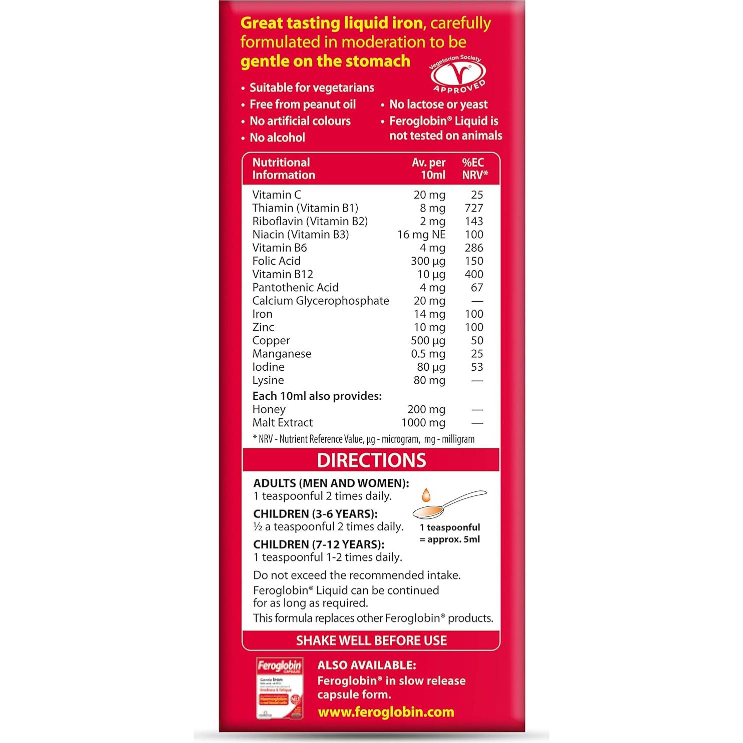 Vitabiotics Feroglobin Líquido Orgánico 500ml Hierro B12