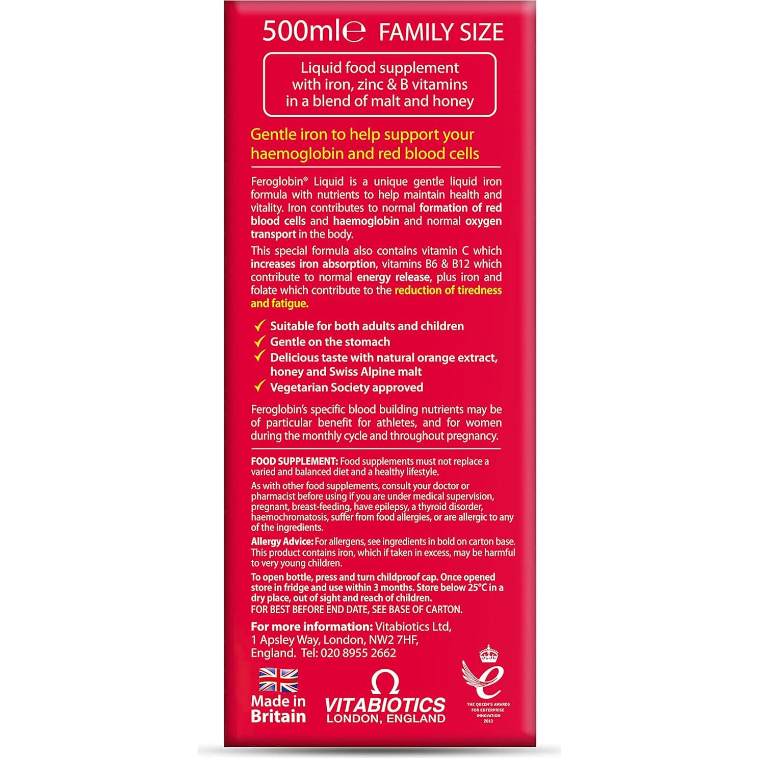 Vitabiotics Feroglobin Líquido Orgánico 500ml Hierro B12