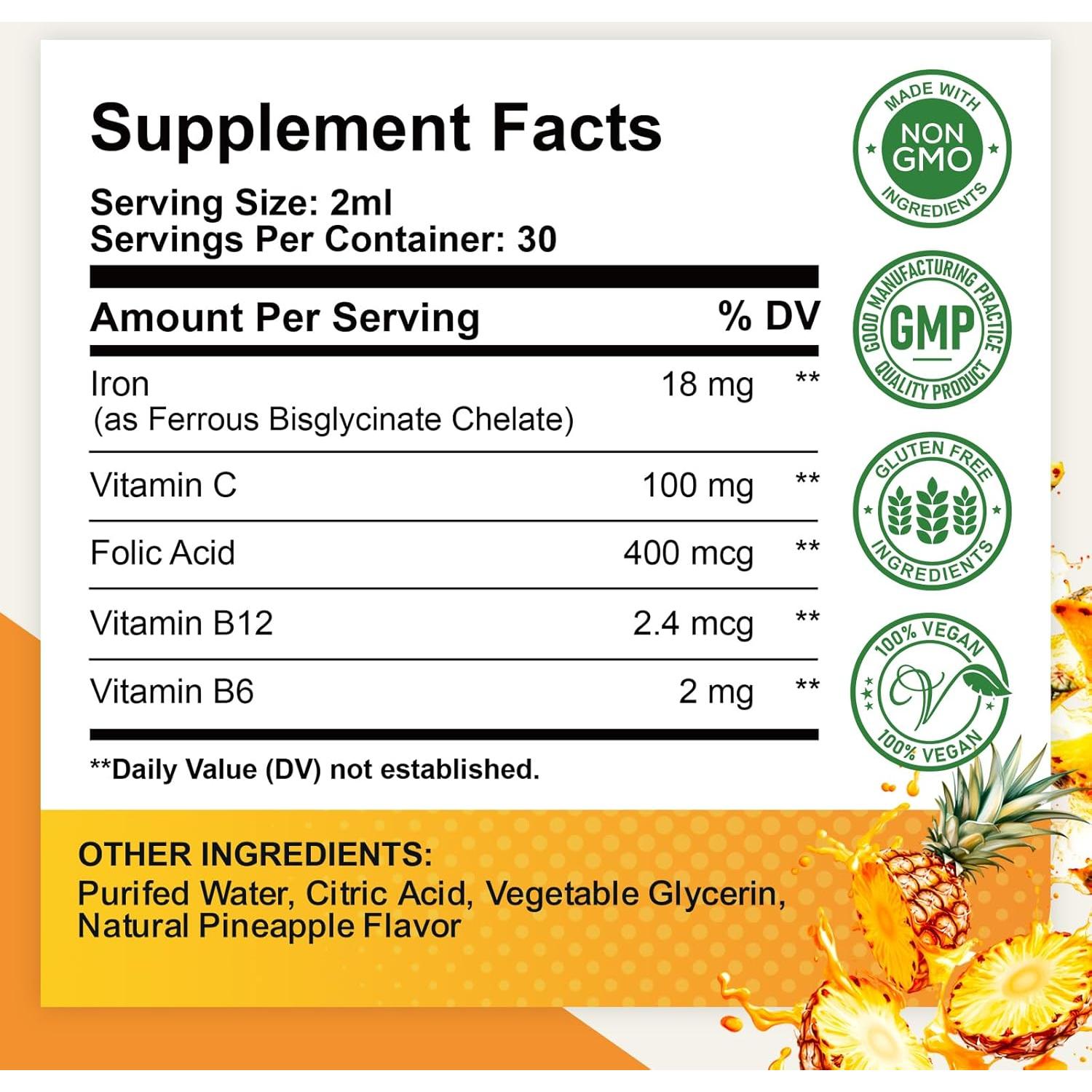 Suplemento de Hierro Líquido ReviNutra 59.15 ml Sabor Piña