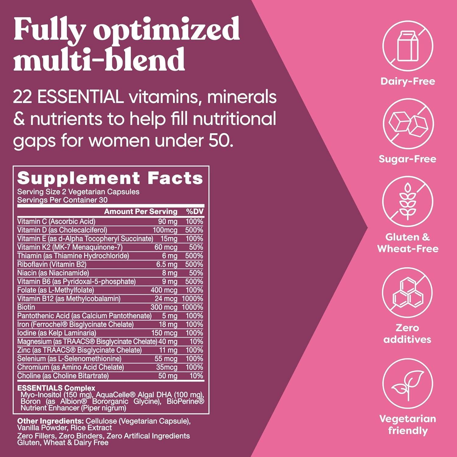 Multivitamina para Mujeres Eu Natural - 22 Vitaminas y Minerales - 60 Cápsulas Vegetarianas