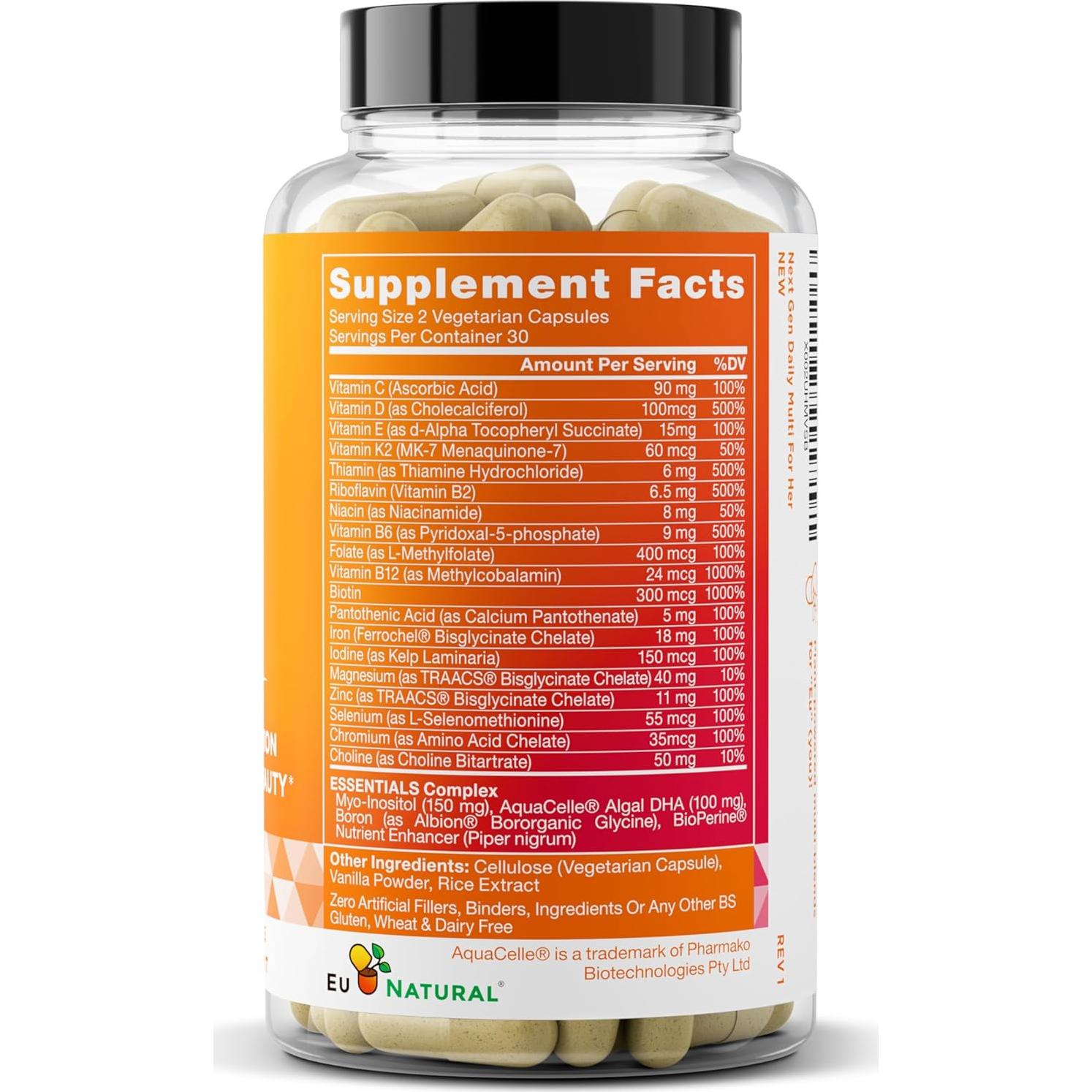 Multivitamina para Mujeres Eu Natural - 22 Vitaminas y Minerales - 60 Cápsulas Vegetarianas