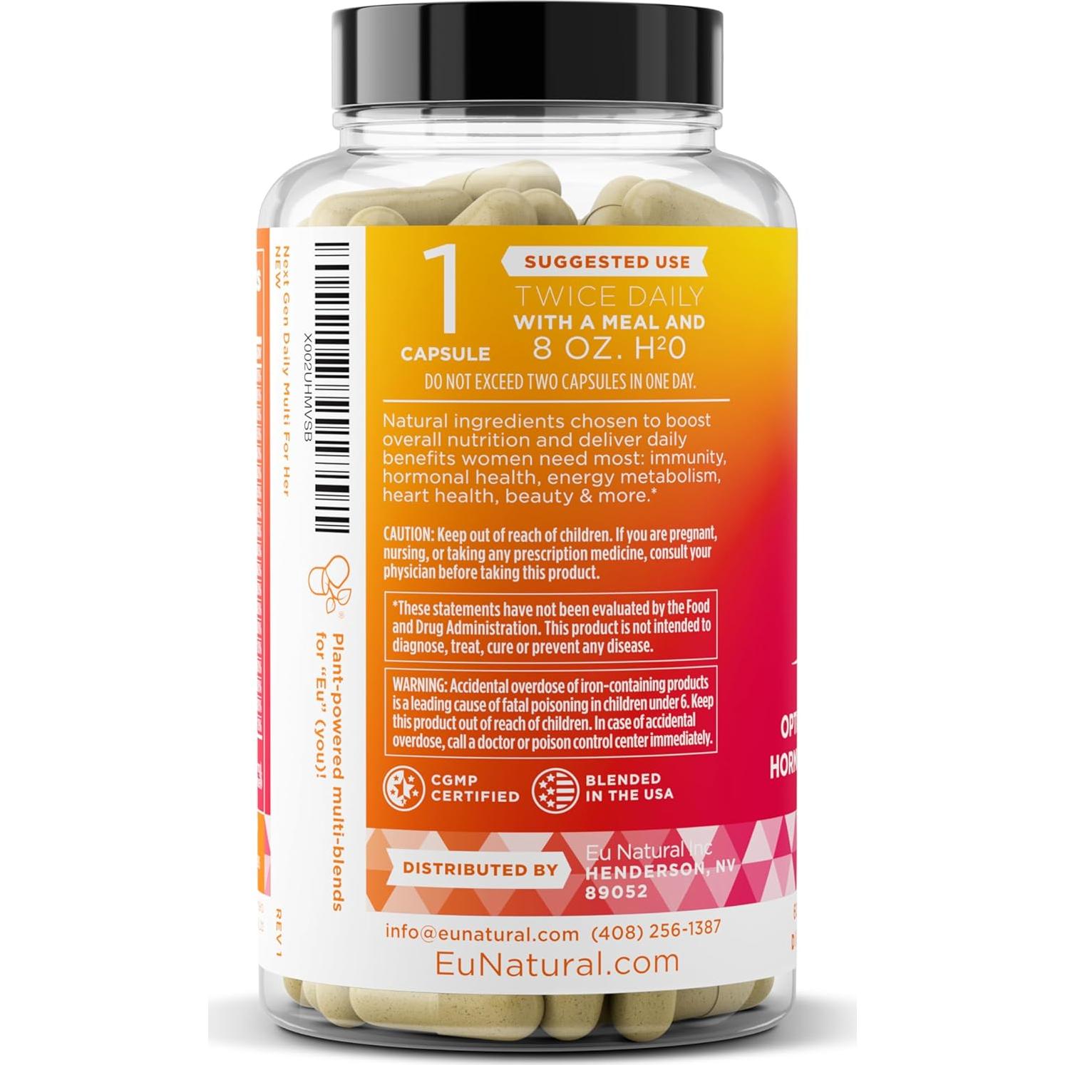 Multivitamina para Mujeres Eu Natural - 22 Vitaminas y Minerales - 60 Cápsulas Vegetarianas