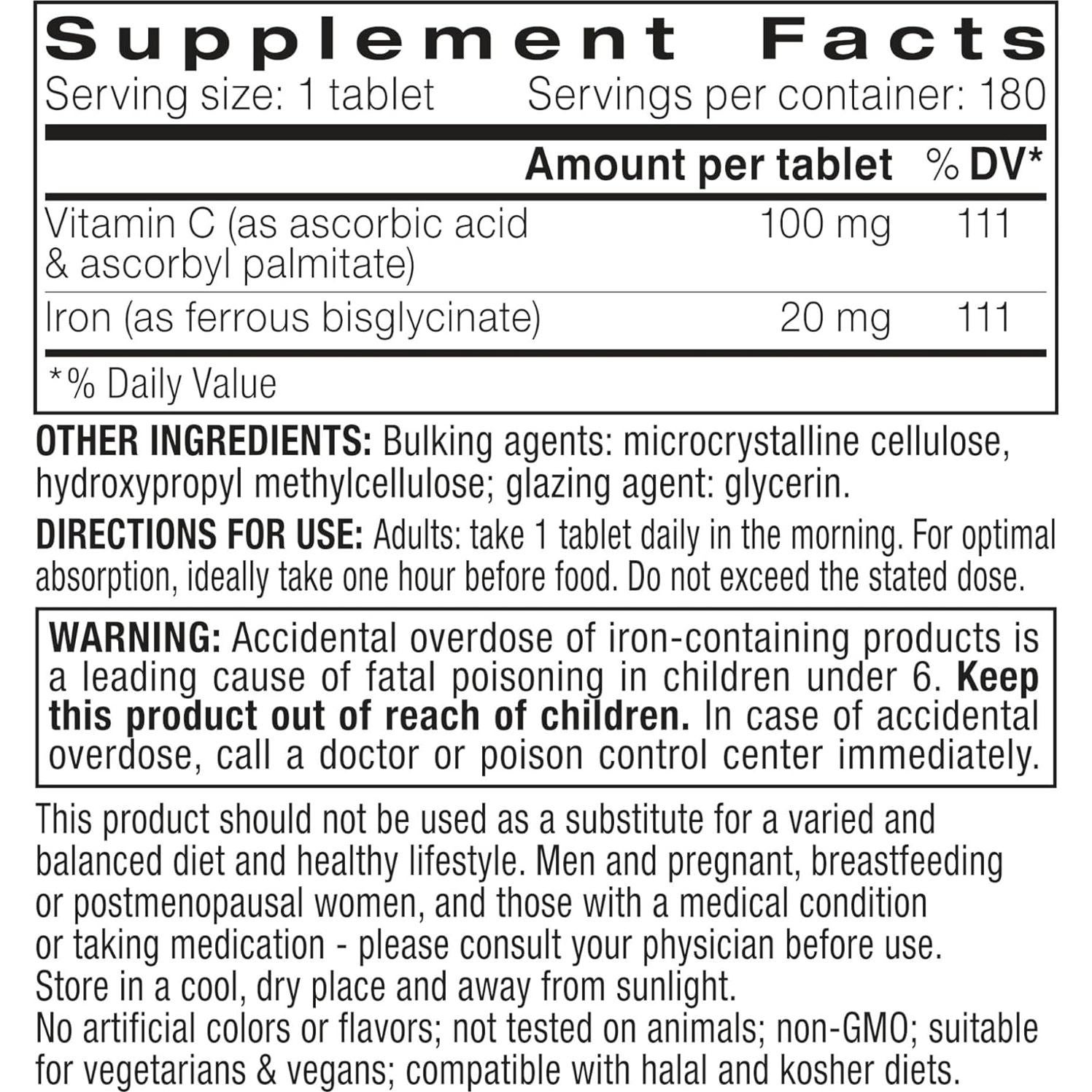 Suplemento de Hierro Bisglicinato Igennus 20mg con Vitamina C - 180 Tabletas