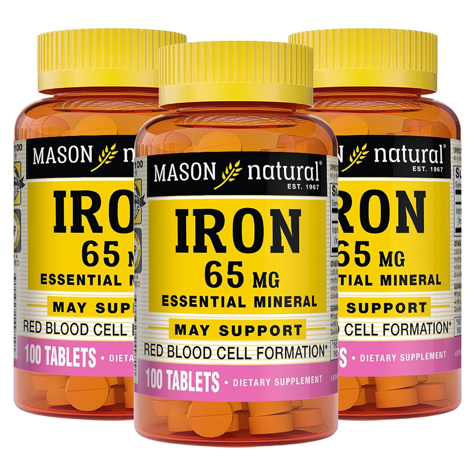 Suplemento de Hierro Mason Natural 65 mg 100 Tabletas