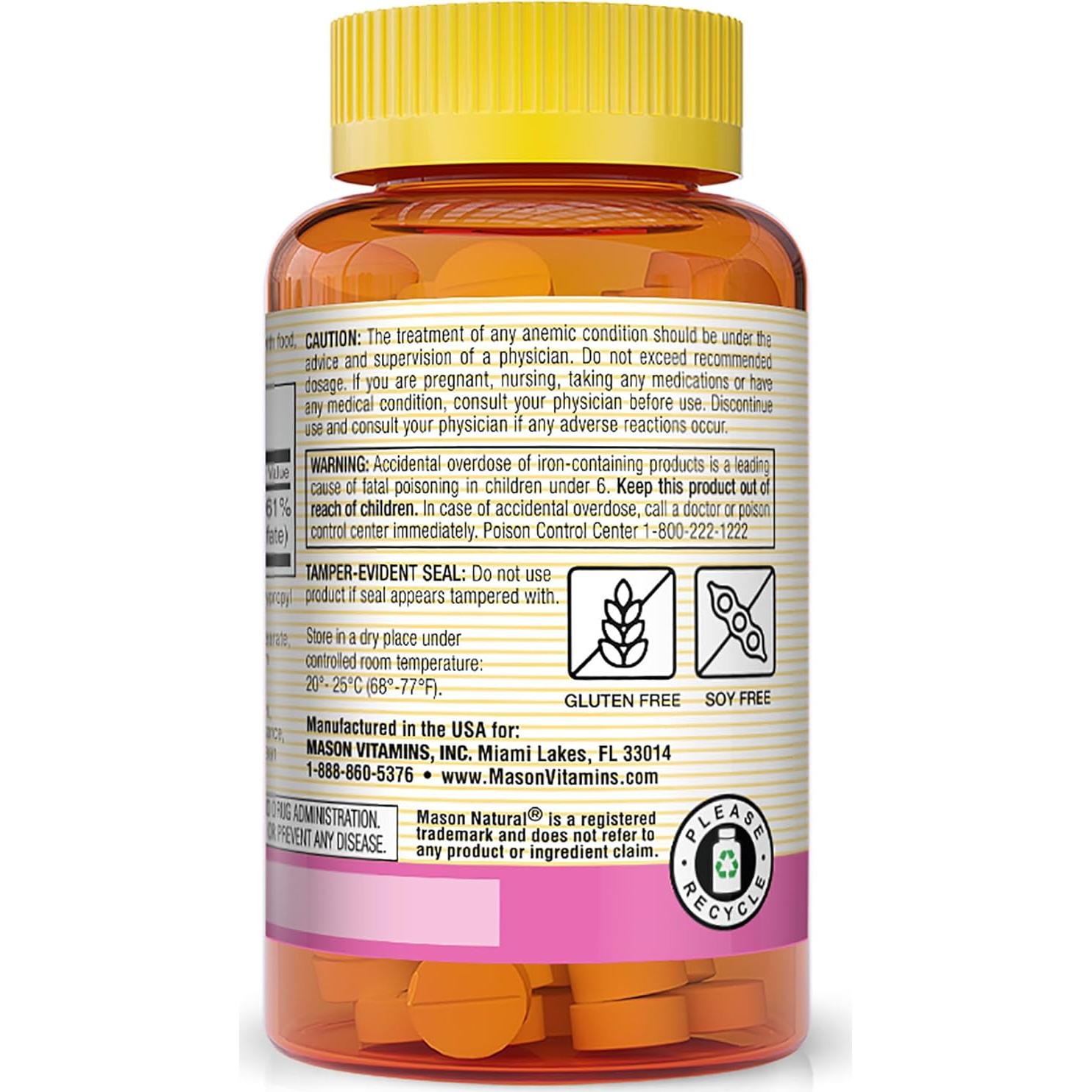 Suplemento de Hierro Mason Natural 65 mg 100 Tabletas