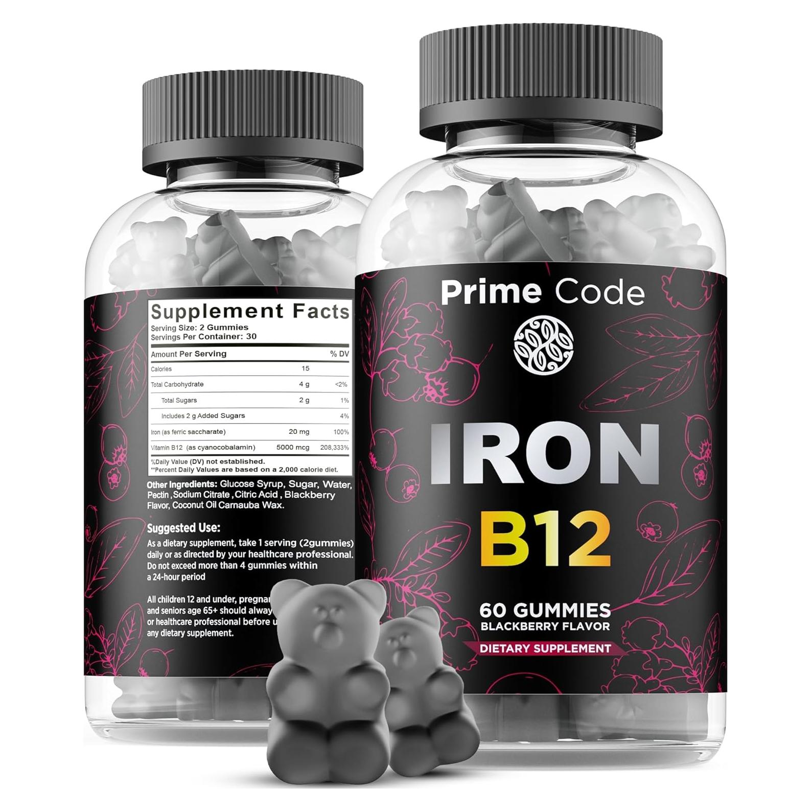 Gomitas de Vitamina B12 con Hierro 20mg Prime Code Labs - Veganas