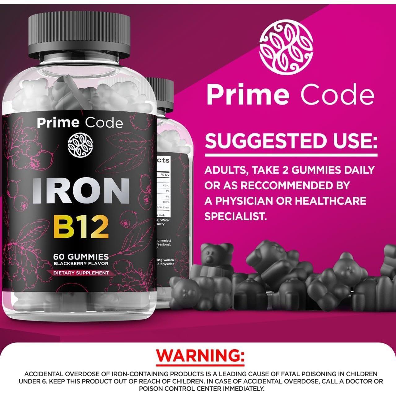 Gomitas de Vitamina B12 con Hierro 20mg Prime Code Labs - Veganas