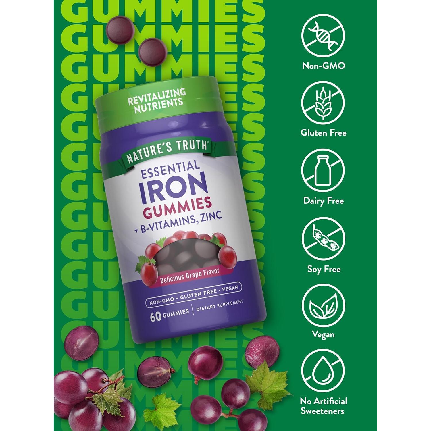 Gomas de Hierro Veganas Verdad de la Naturaleza 60 Unidades Sabor Uva