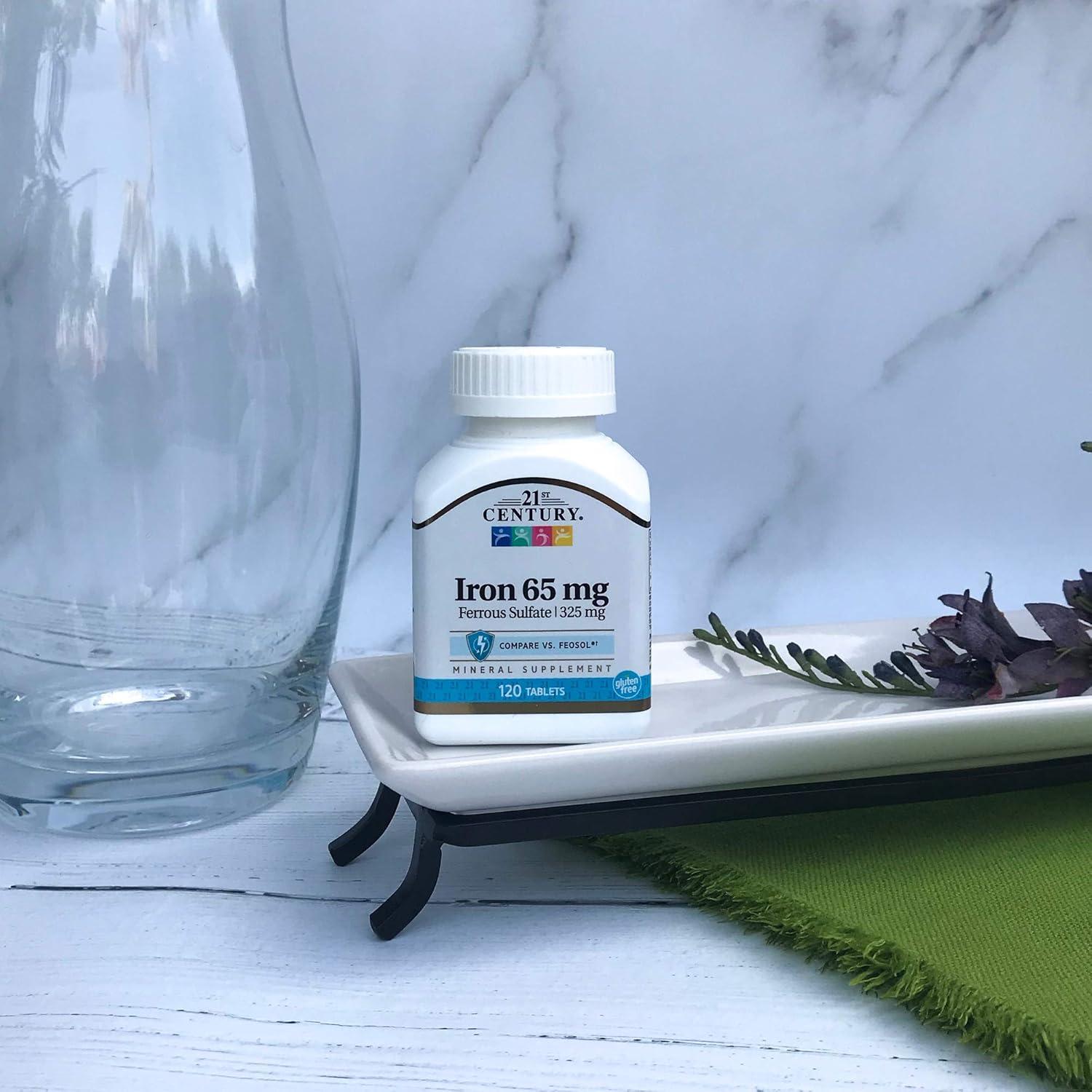 Tabletas de sulfato ferroso 65 mg 21st Century 120 unidades