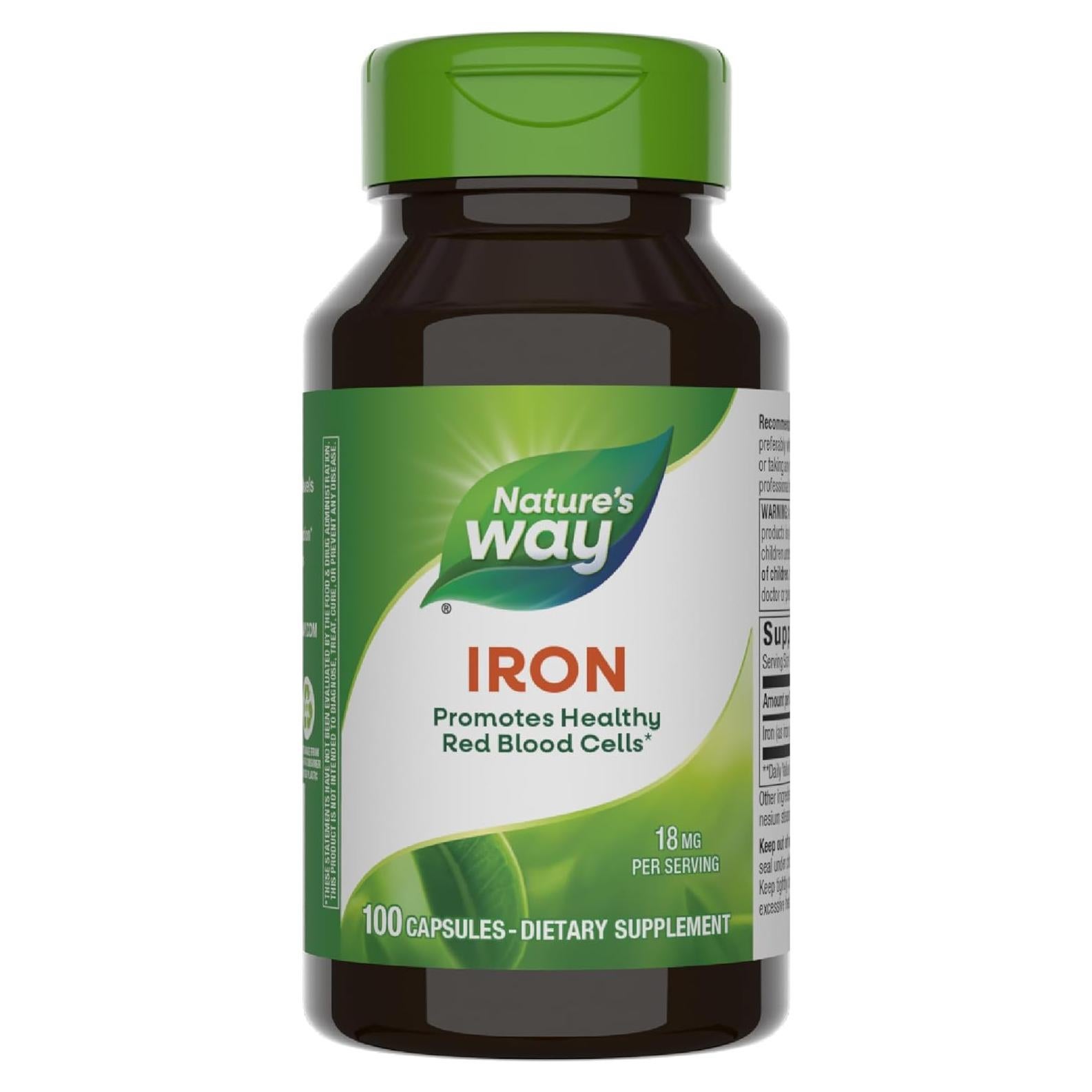 Suplemento de Hierro Nature's Way 18 mg 100 Cápsulas Sin Gluten