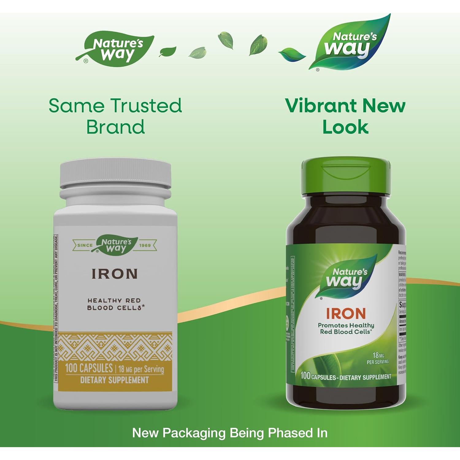 Suplemento de Hierro Nature's Way 18 mg 100 Cápsulas Sin Gluten