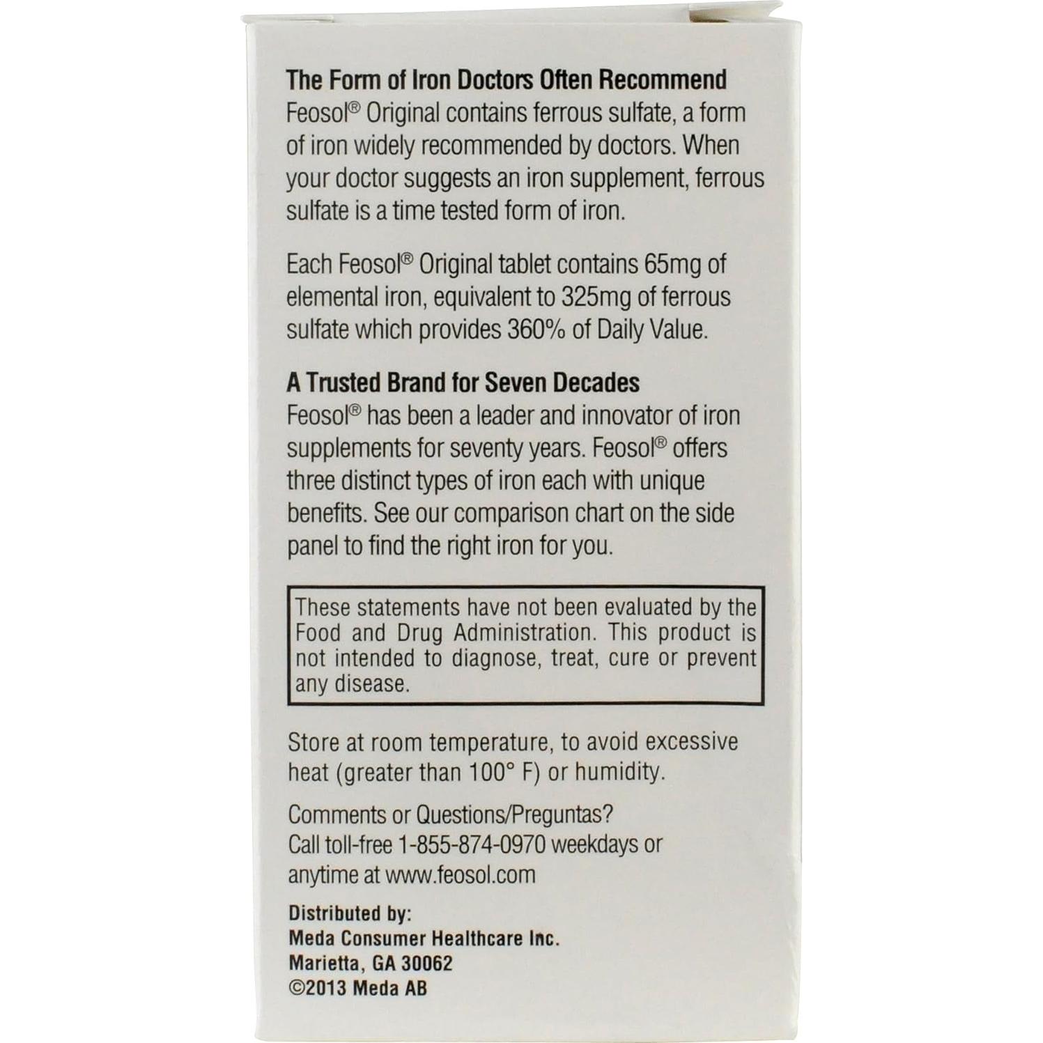 Suplemento de Hierro Feosol Original 325mg 120 Tabletas