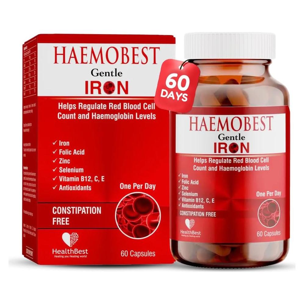 Cápsulas de Hierro Suave HealthBest con Vitamina C - 60 Unidades