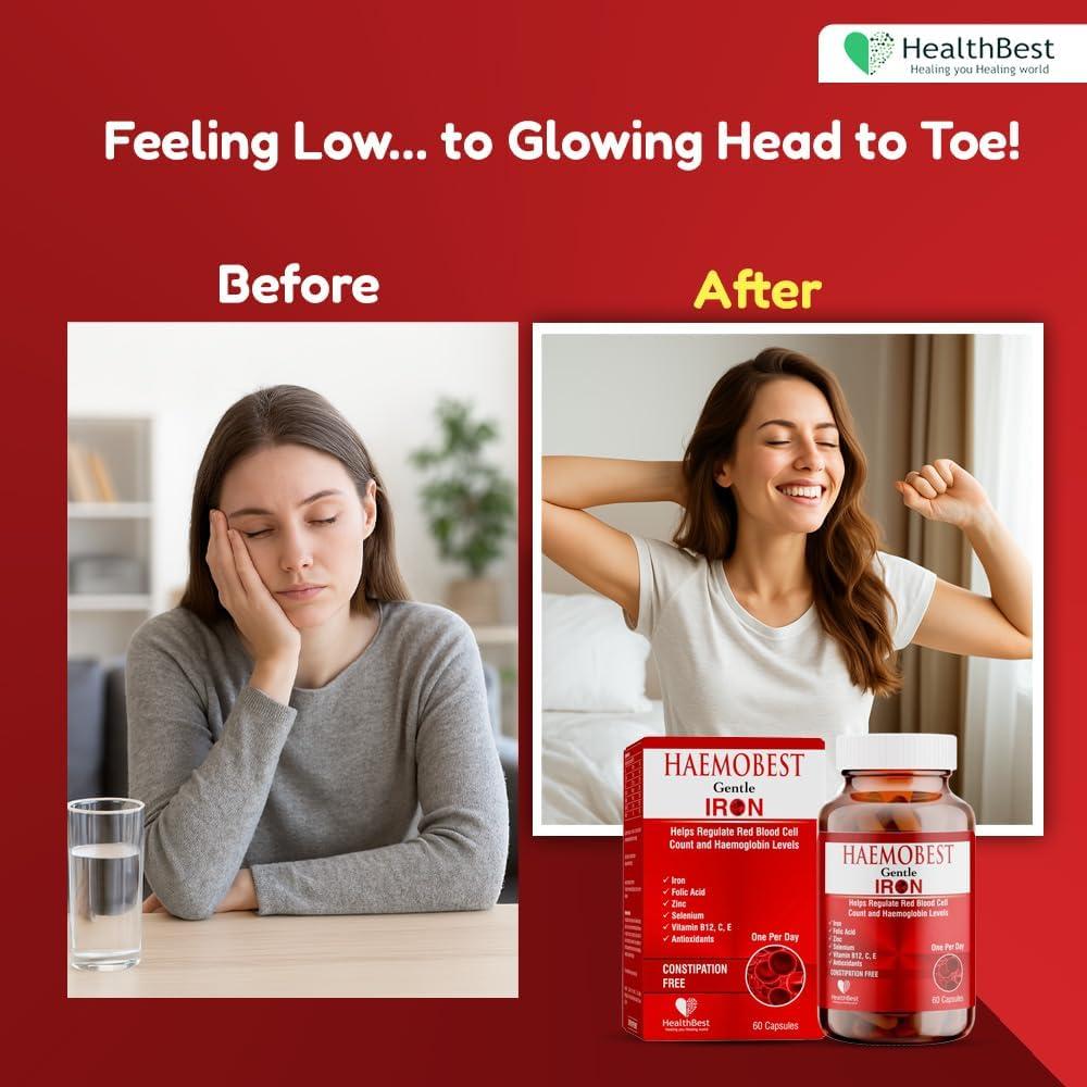 Cápsulas de Hierro Suave HealthBest con Vitamina C - 60 Unidades