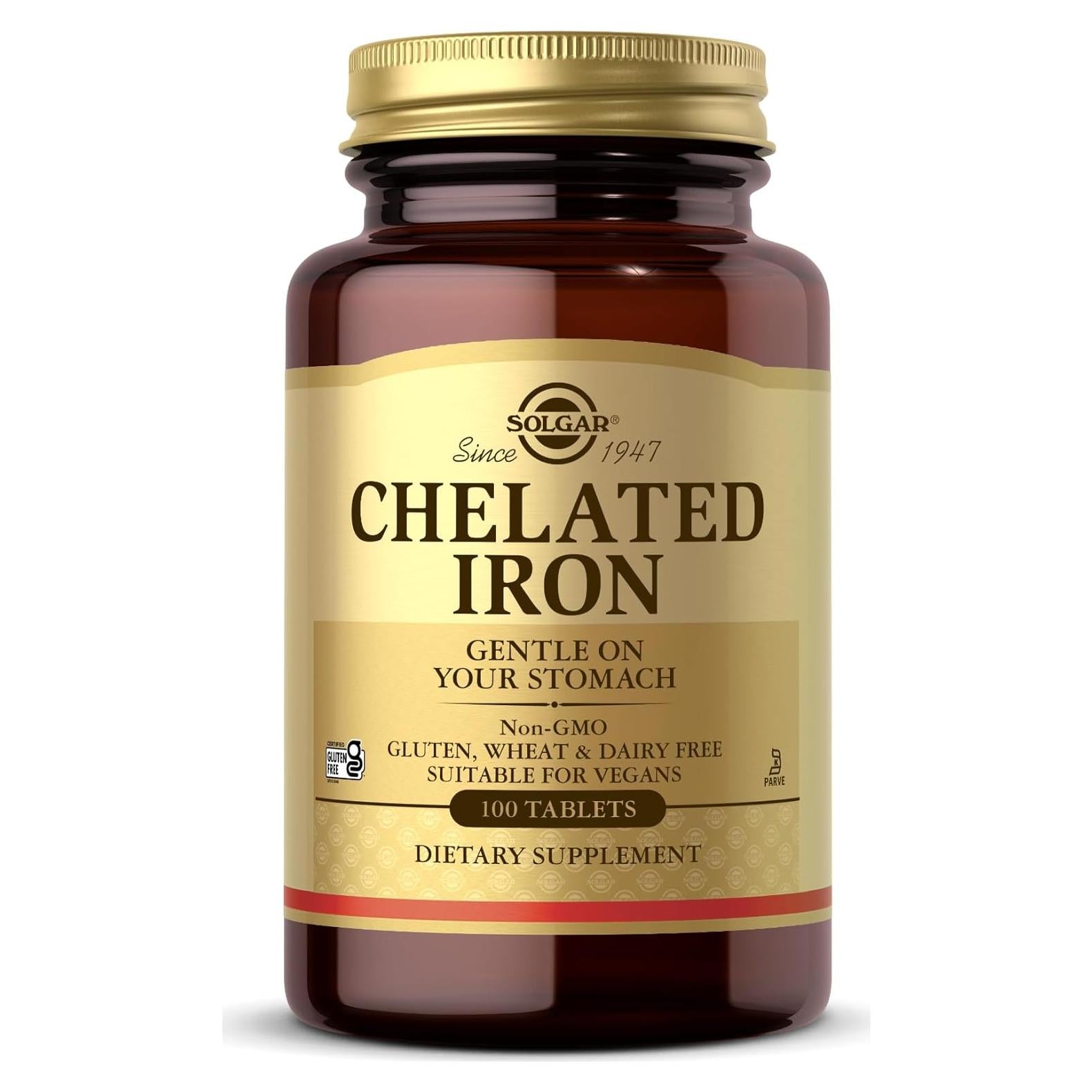 Solgar Hierro Quelado 100 Tabletas - Suave para Estómago - Vegano