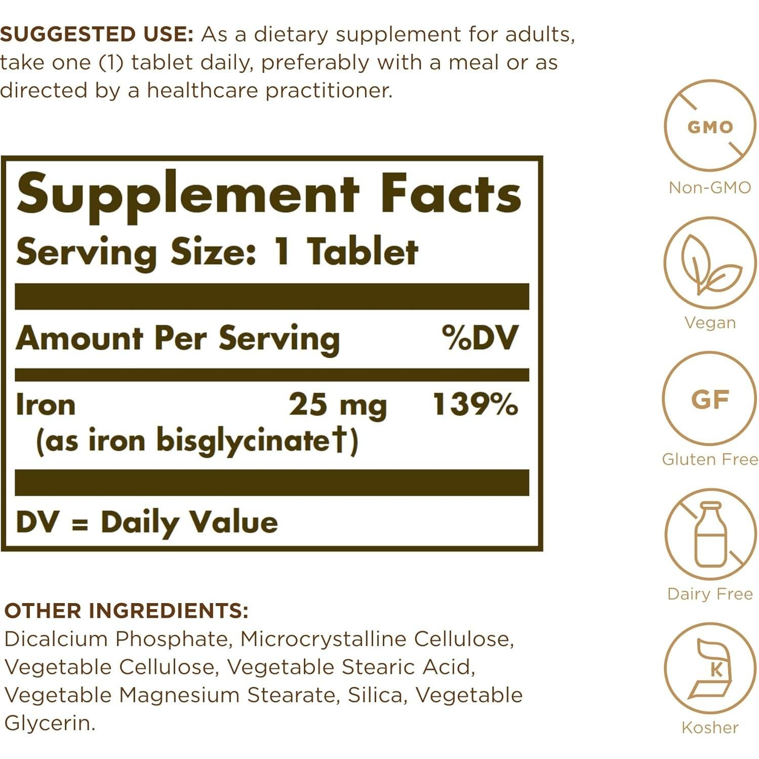Solgar Hierro Quelado 100 Tabletas - Suave para Estómago - Vegano