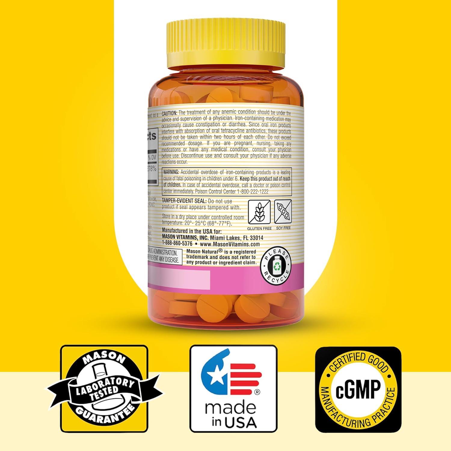 Suplemento de Hierro Mason Natural 50 mg 180 Tabletas Suave