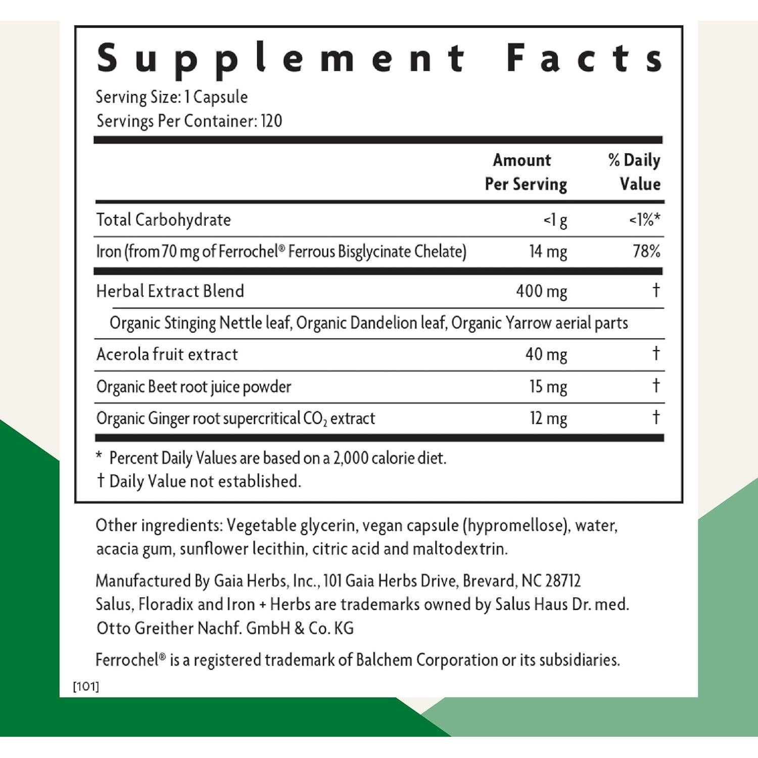 Suplemento de Hierro Floradix - 120 Cápsulas Líquidas Veganas