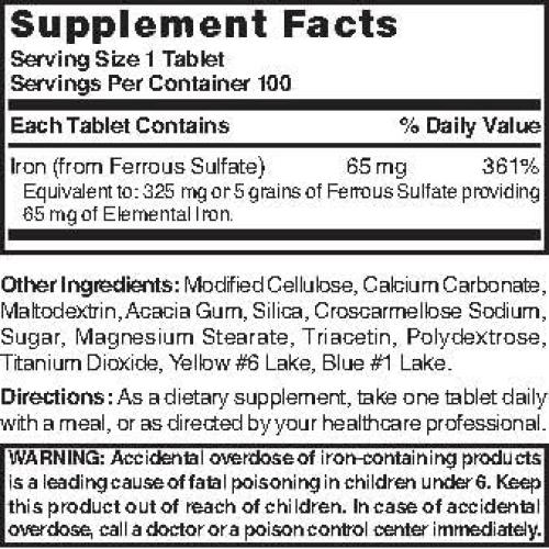 Sulfato Ferroso 325mg Mezcla de la Naturaleza 100 Tabletas