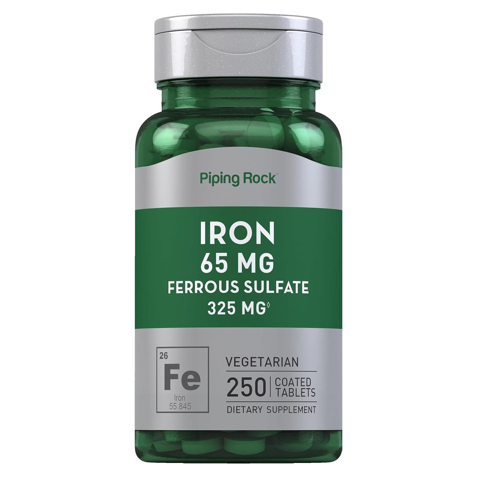 Suplemento de Hierro Piping Rock 65 mg - 250 Tabletas Vegetariano