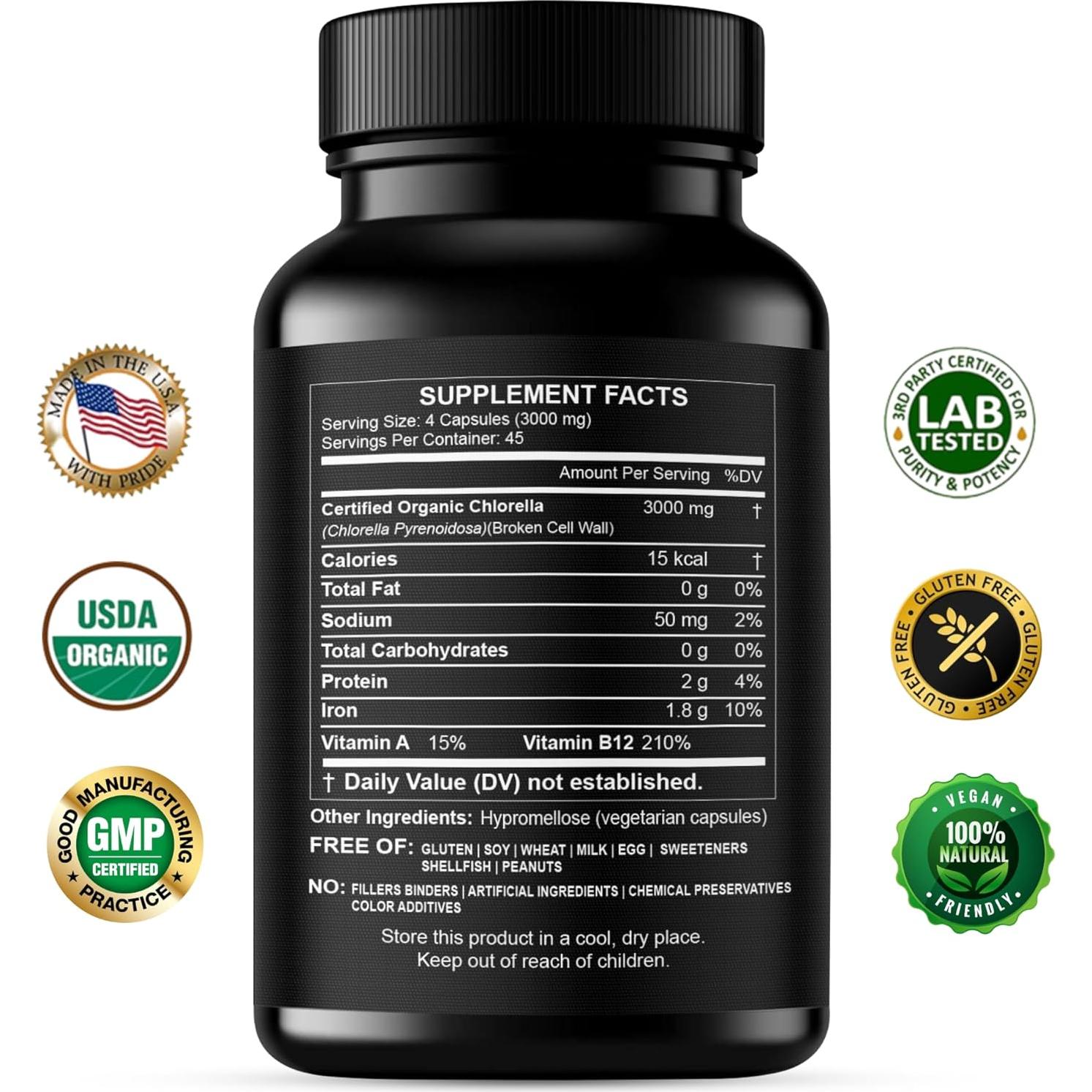 Cápsulas de Chlorella Orgánica 3000 mg HCL - Detox Natural