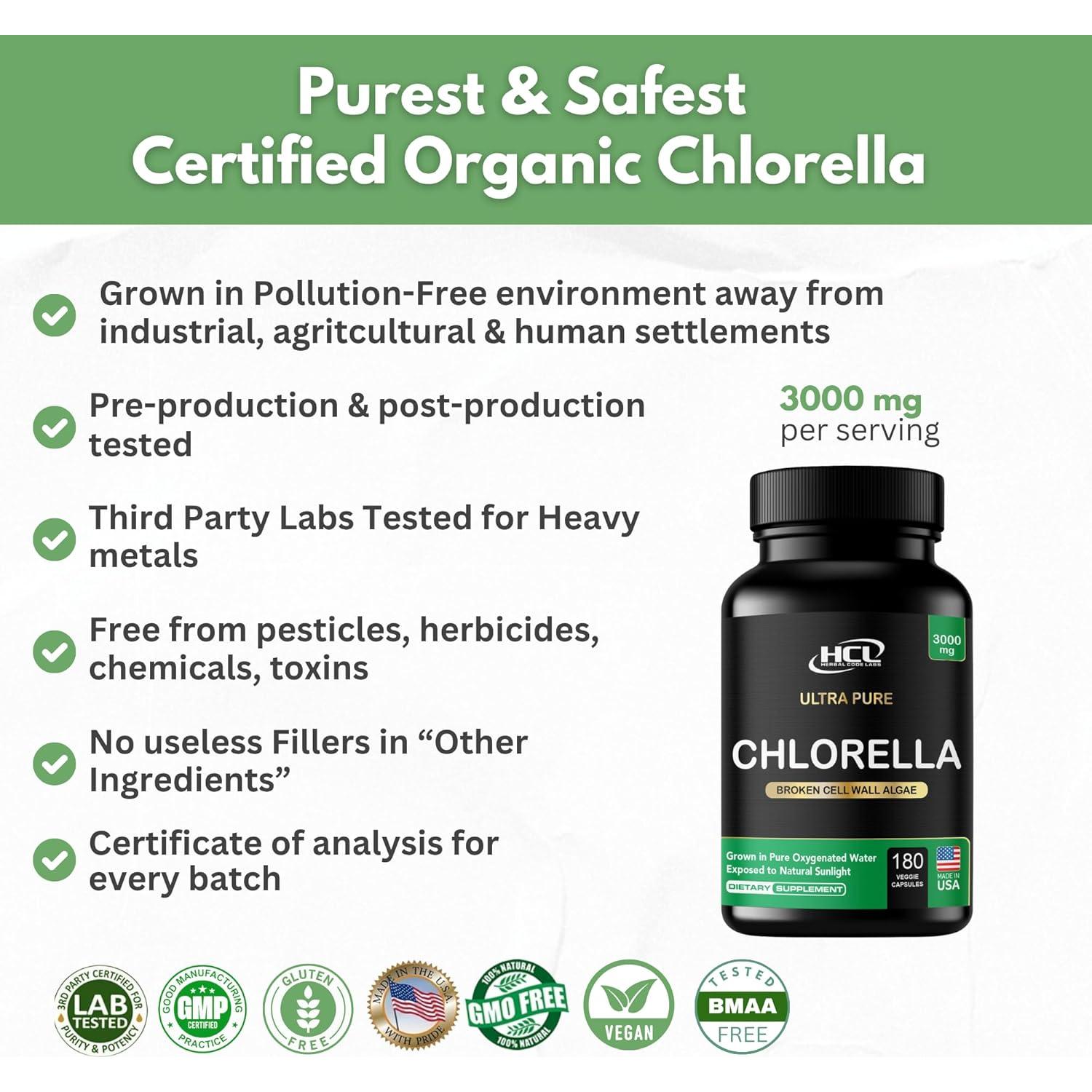 Cápsulas de Chlorella Orgánica 3000 mg HCL - Detox Natural