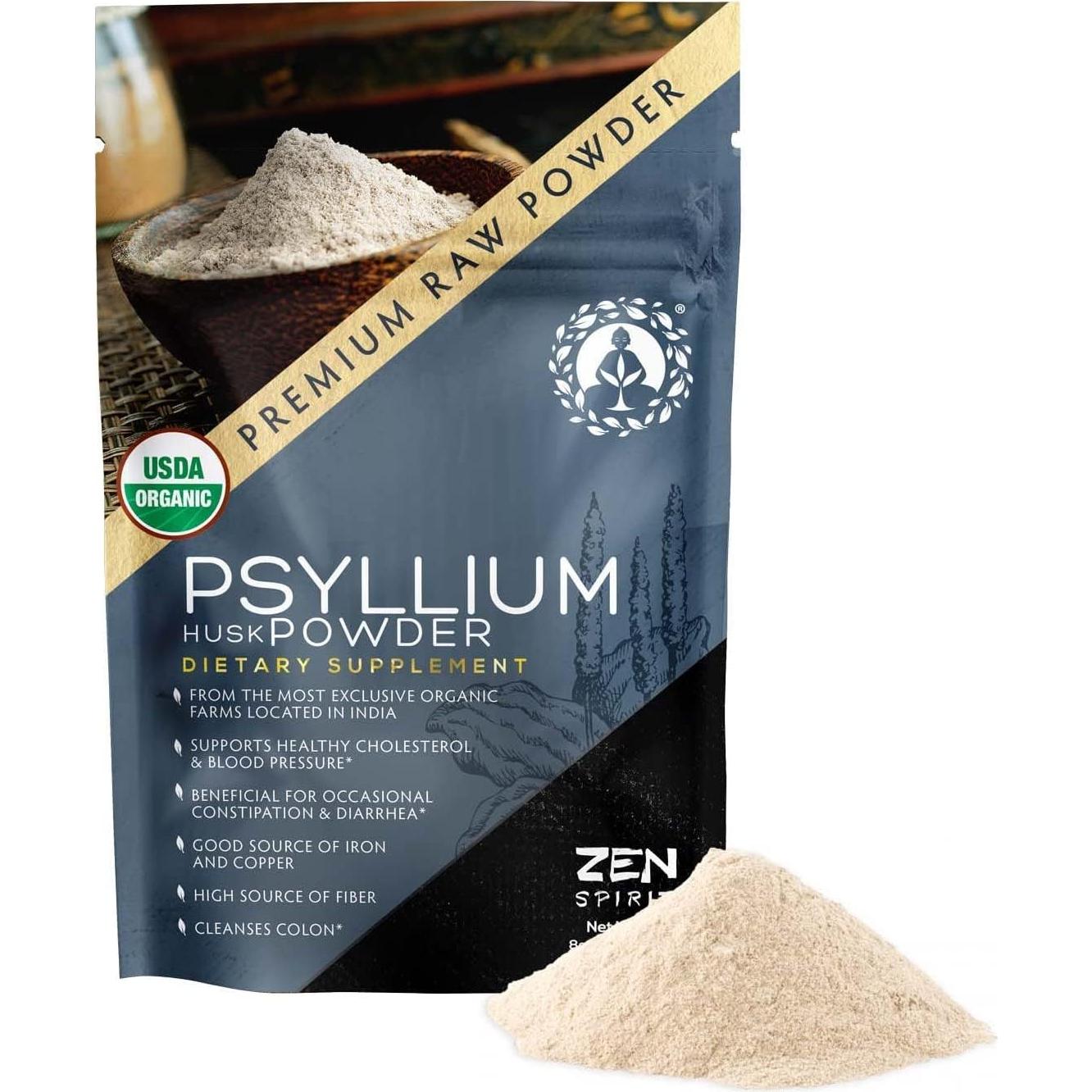 Polvo de Cáscara de Psyllium Orgánico Zen Spirit 226.8g - Suplemento de Fibra