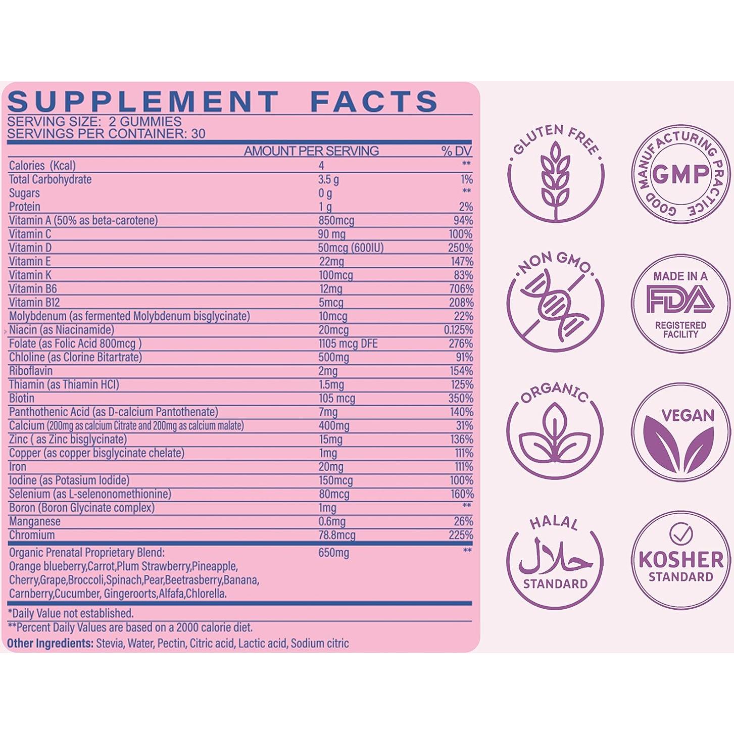 Gomitas Prenatales Sin Azúcar VIDAVITE 60 Unidades 1700mg