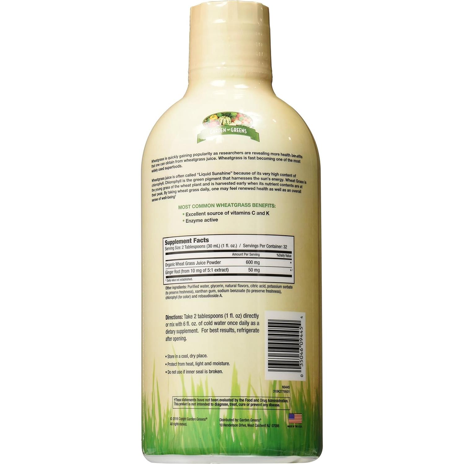 Jugo de pasto de trigo Garden Greens con jengibre - 32 porciones