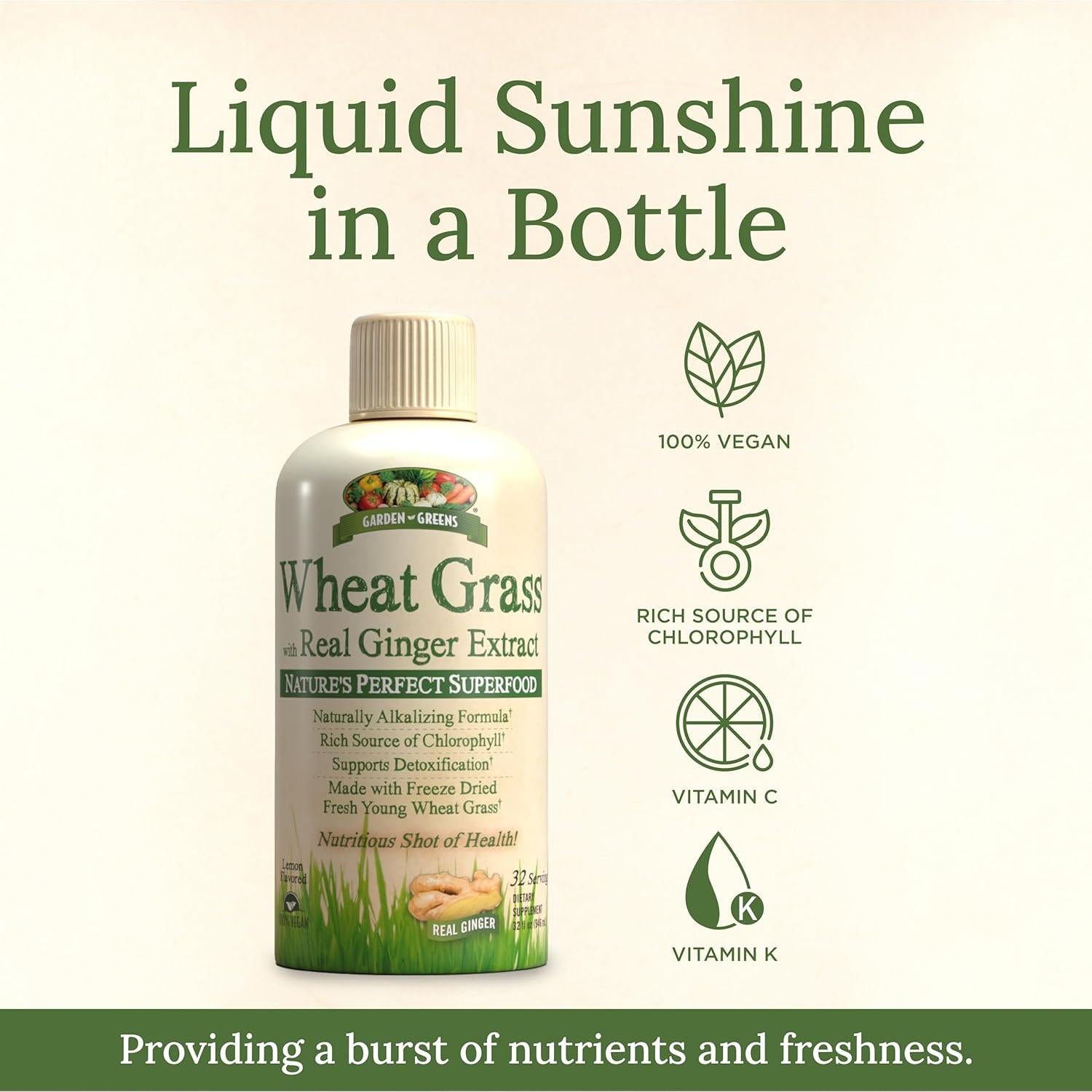 Jugo de pasto de trigo Garden Greens con jengibre - 32 porciones