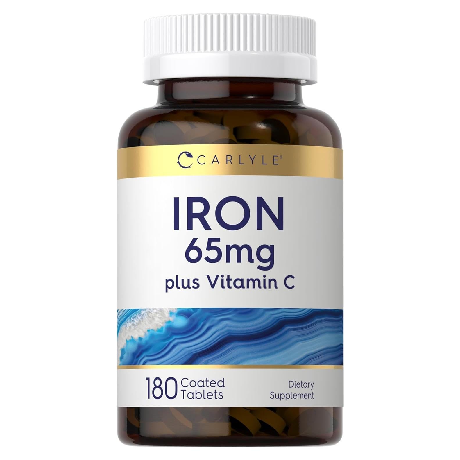 Suplemento de Hierro Carlyle 65 mg + 300 mg Vitamina C - 180 Tabletas