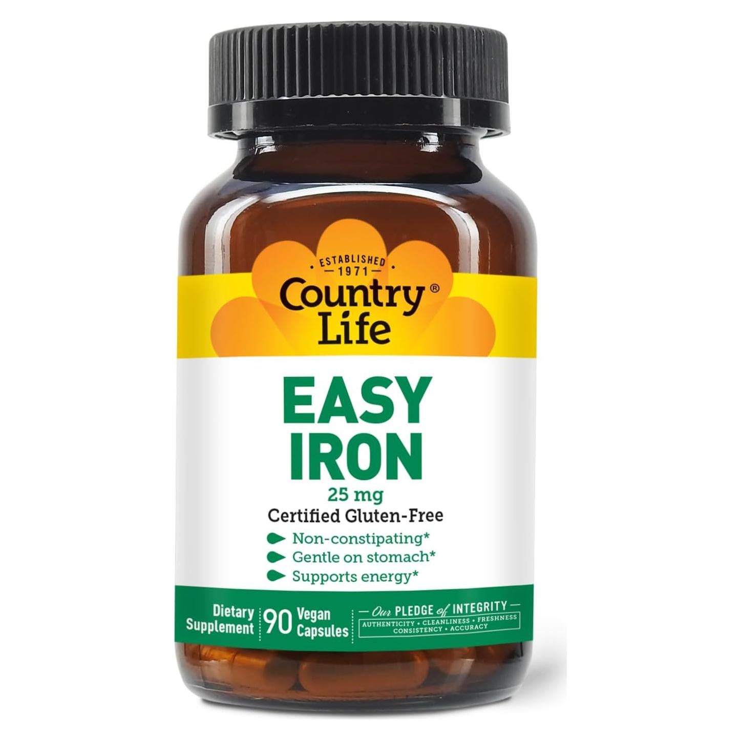 Cápsulas de Hierro Fácil 25mg Country Life - Suave y Vegano